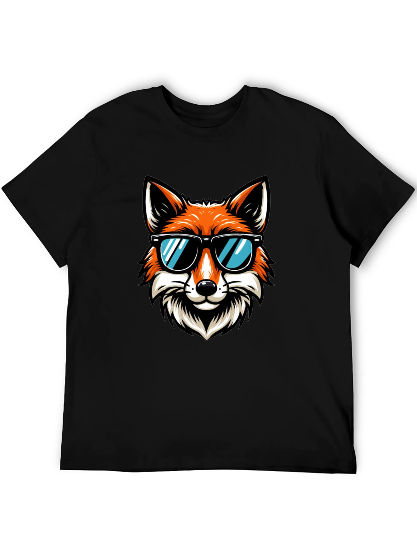 Black Cool Fox Graphic T-Shirt - Black Cotton Tee view 5