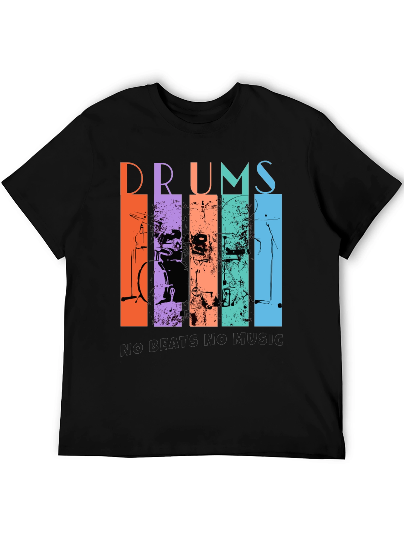 Black Colorful Drums Music Graphic T-Shirt view 5