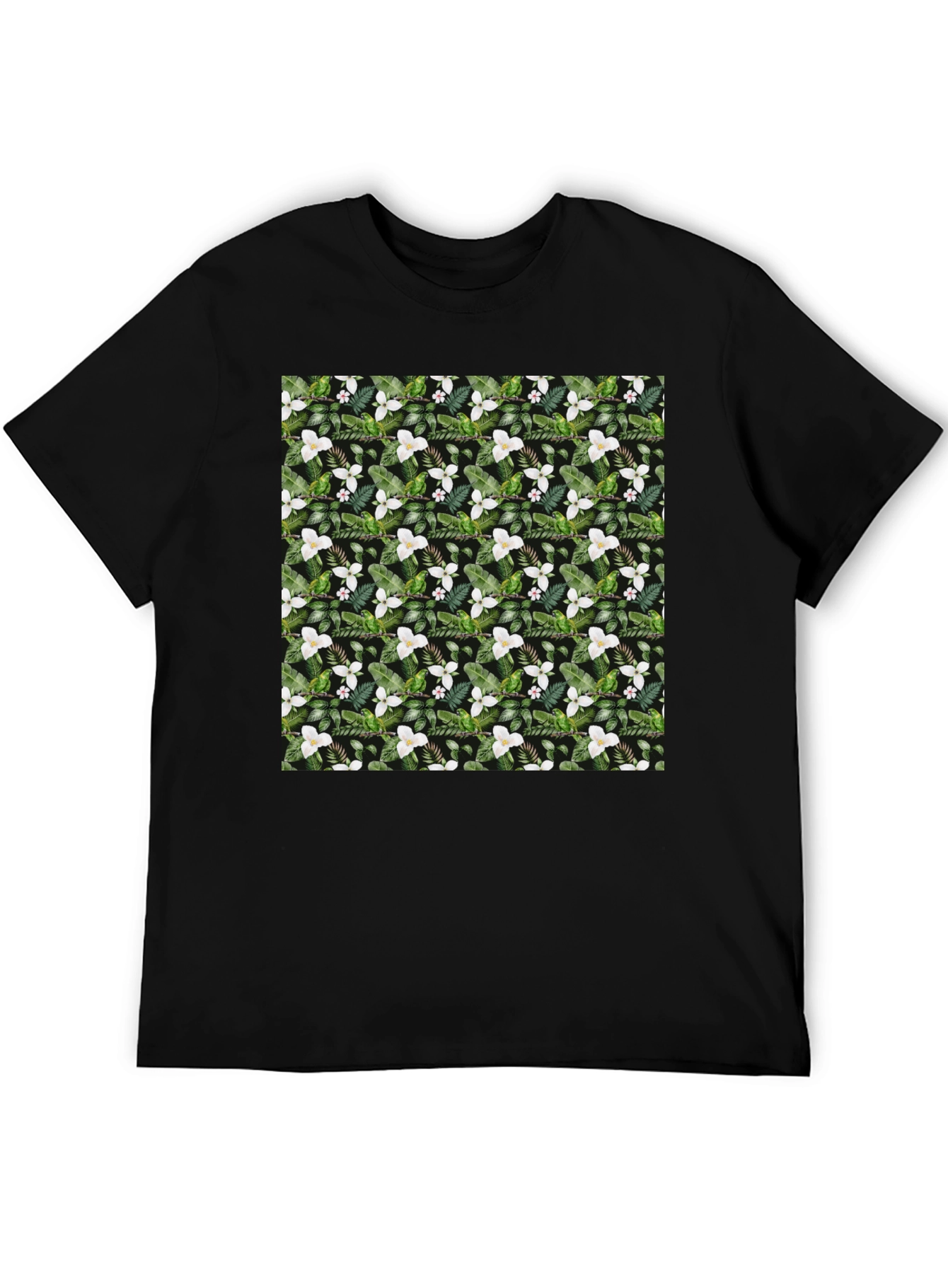 Black Floral Print T-Shirt - Botanical Design view 5