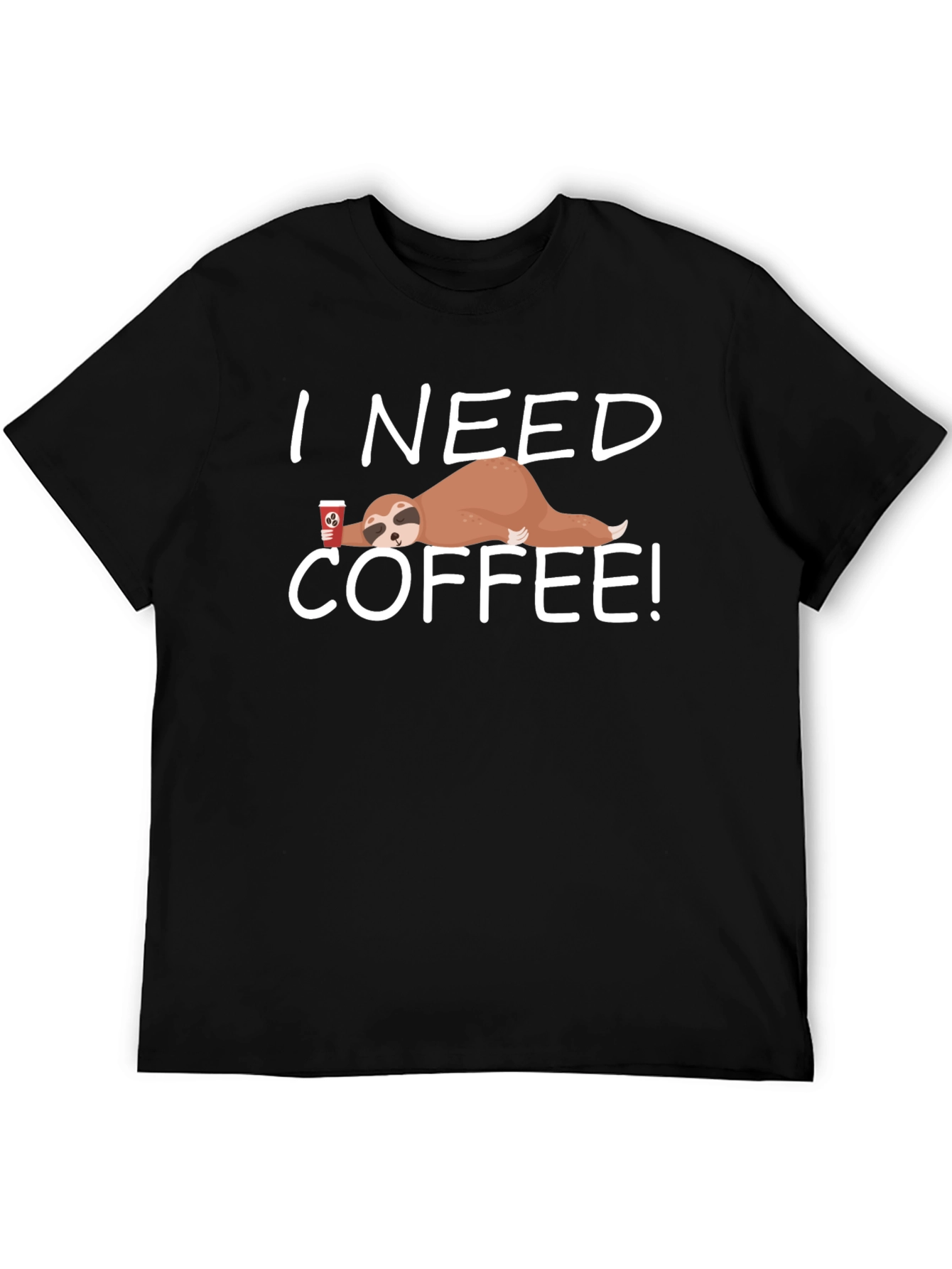 Black I Need Coffee Sloth T-Shirt - Funny & Comfy view 5
