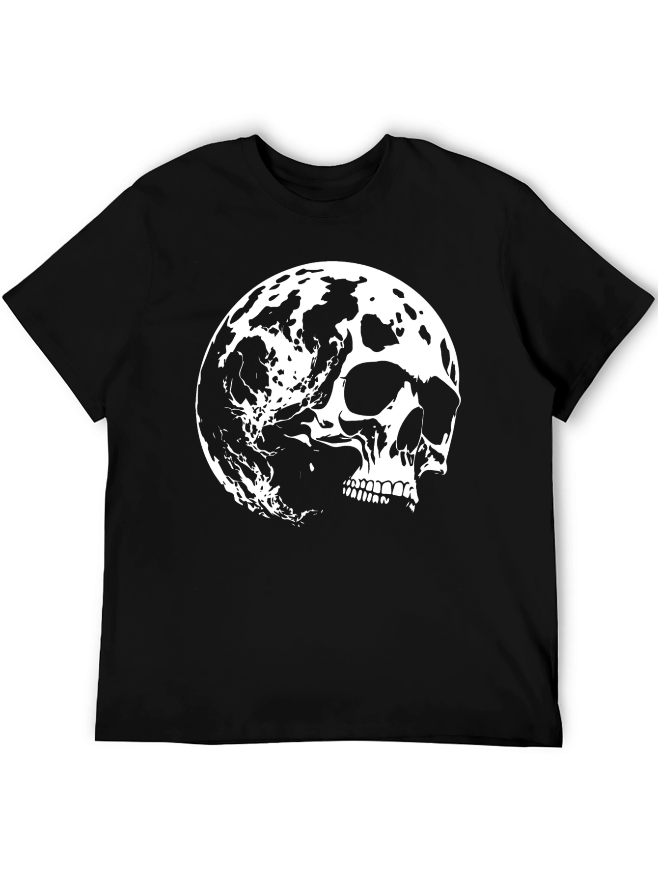 Black Skull Moon Graphic Tee - Black Cotton T-Shirt view 5