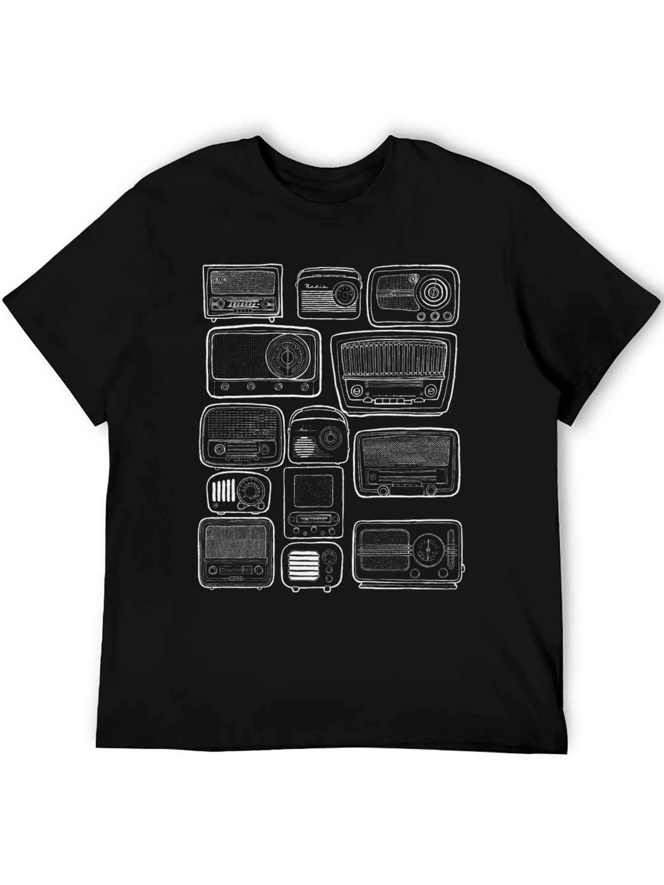 Black Vintage Radio Print Black T-Shirt view 5