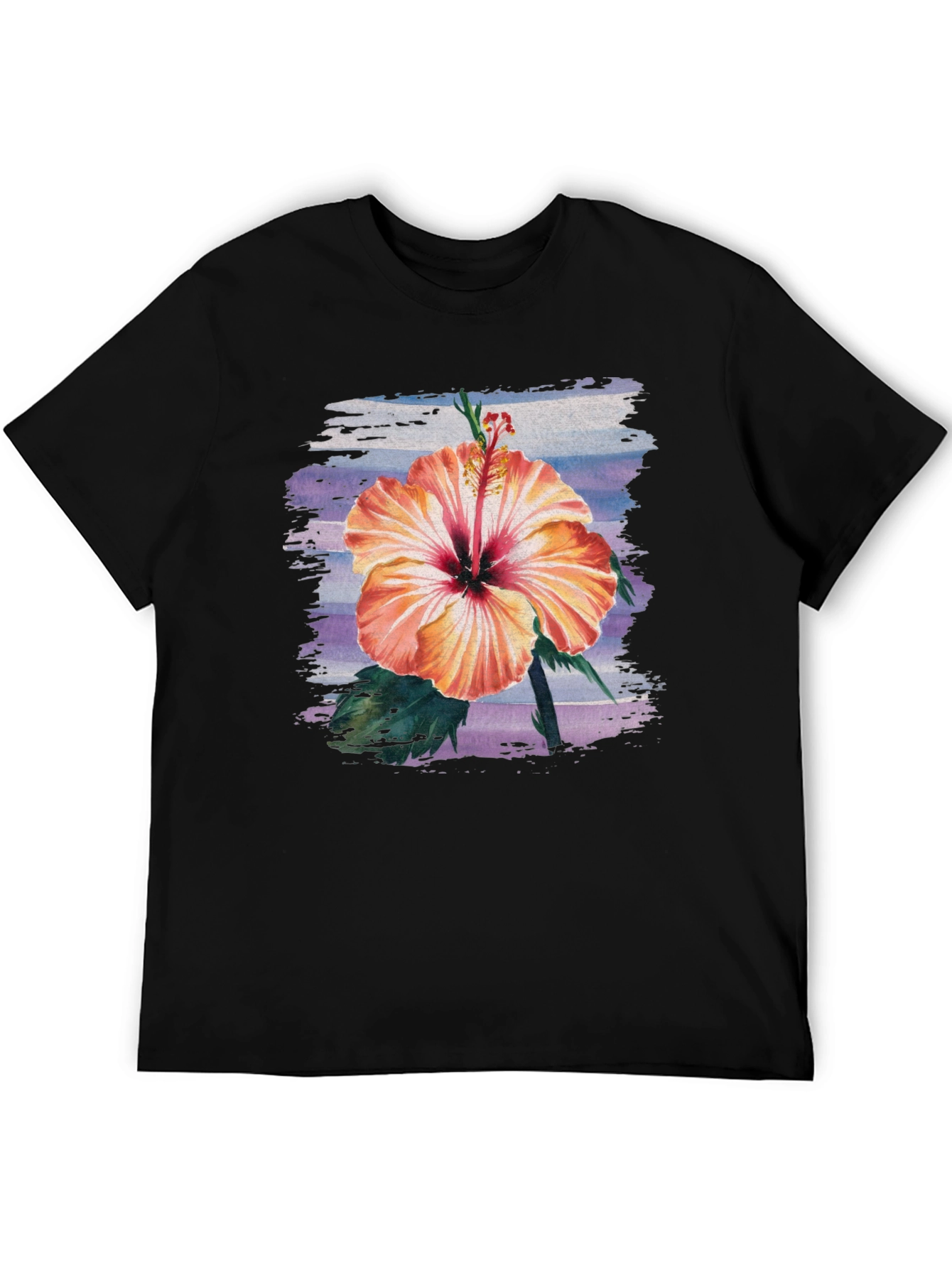 Black Hibiscus Flower Graphic Black T-Shirt view 5