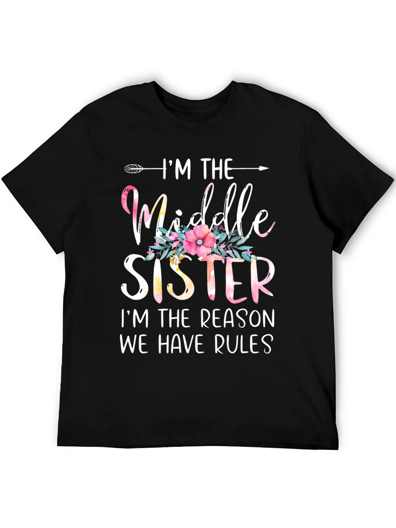 Black Middle Sister T-Shirt - Floral Accent view 5