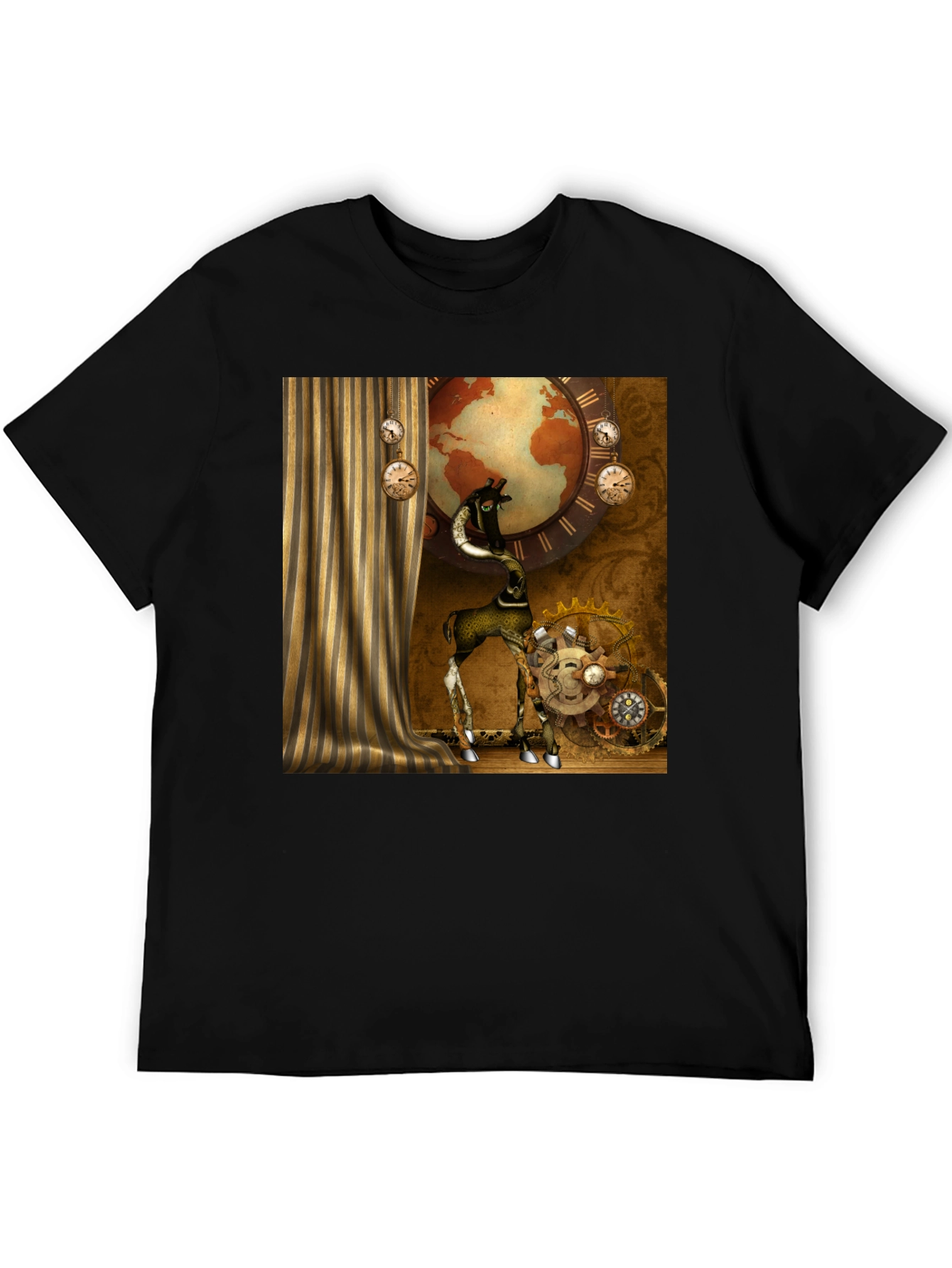 Black Steampunk Giraffe T-Shirt view 5