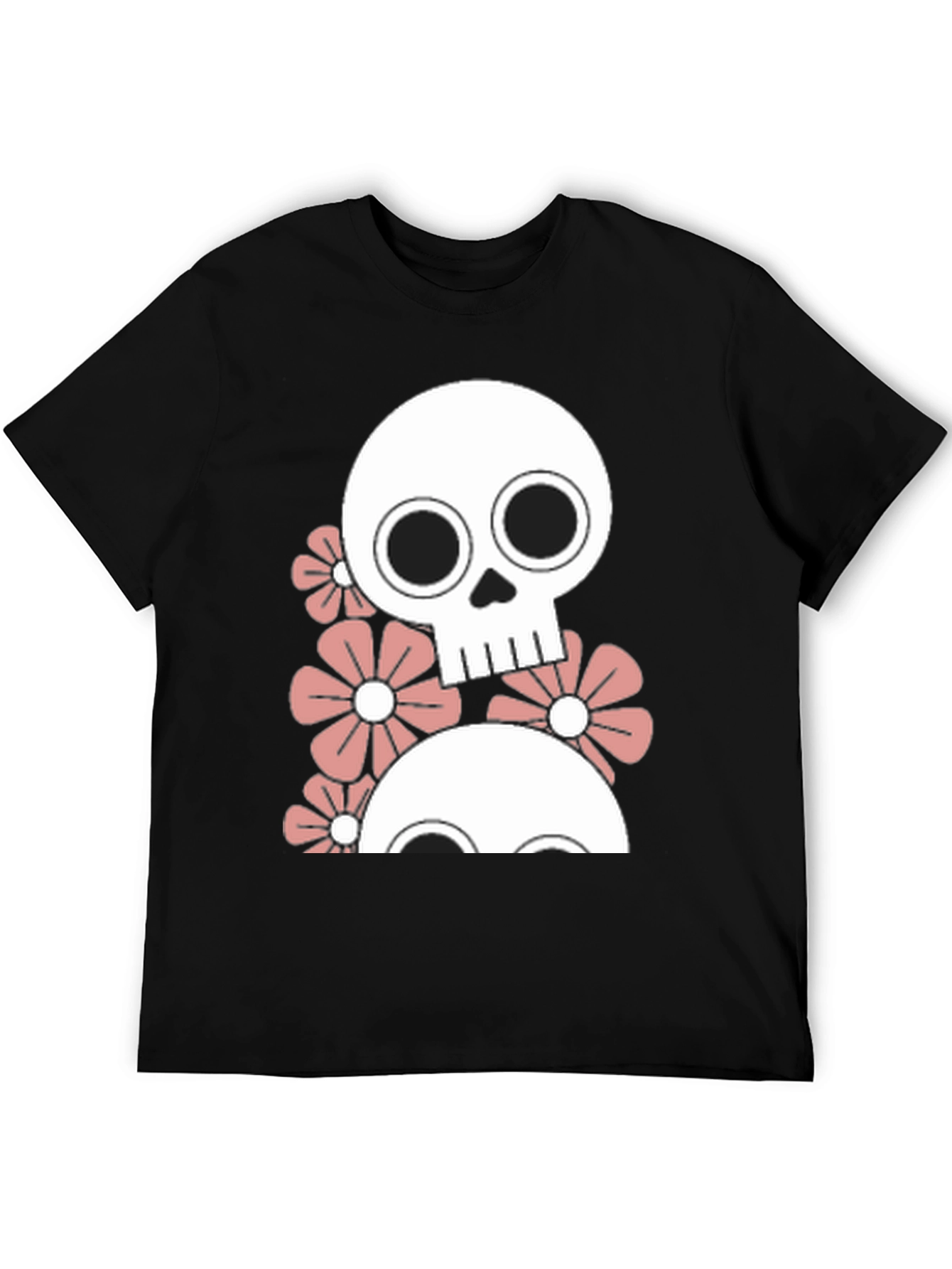Black Skull & Flower Graphic Tee - Men's Black T-Shirt view 5