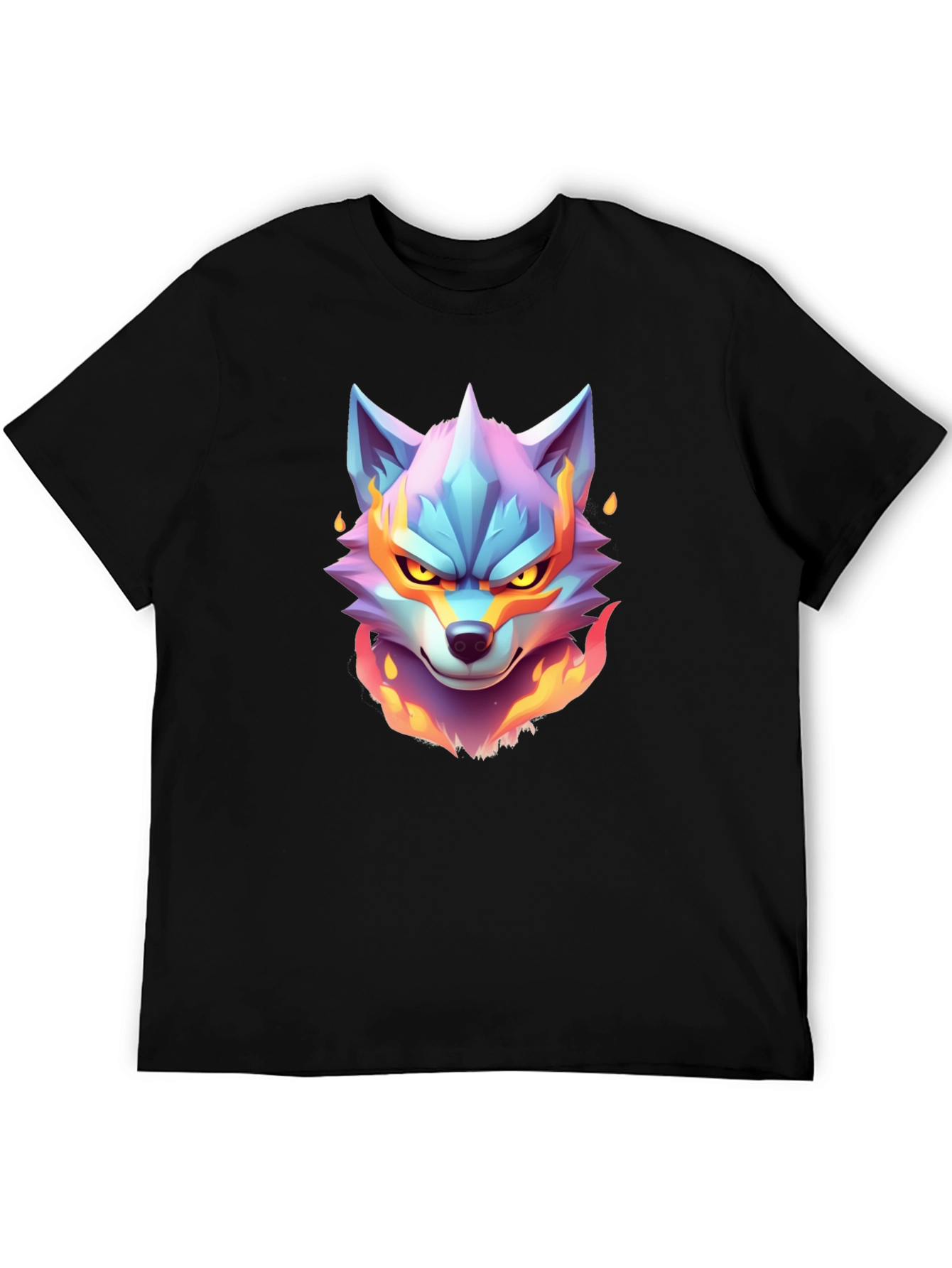 Black Fiery Wolf Graphic Tee - Cool Animal Design view 5