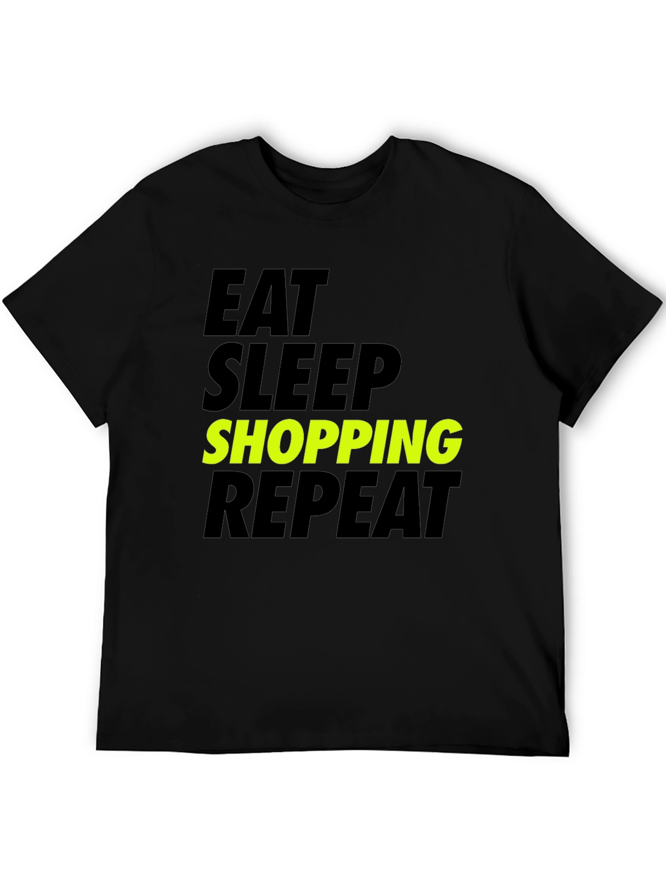 Black Eat Sleep Shopping Repeat T-Shirt - Black Cotton Tee view 5