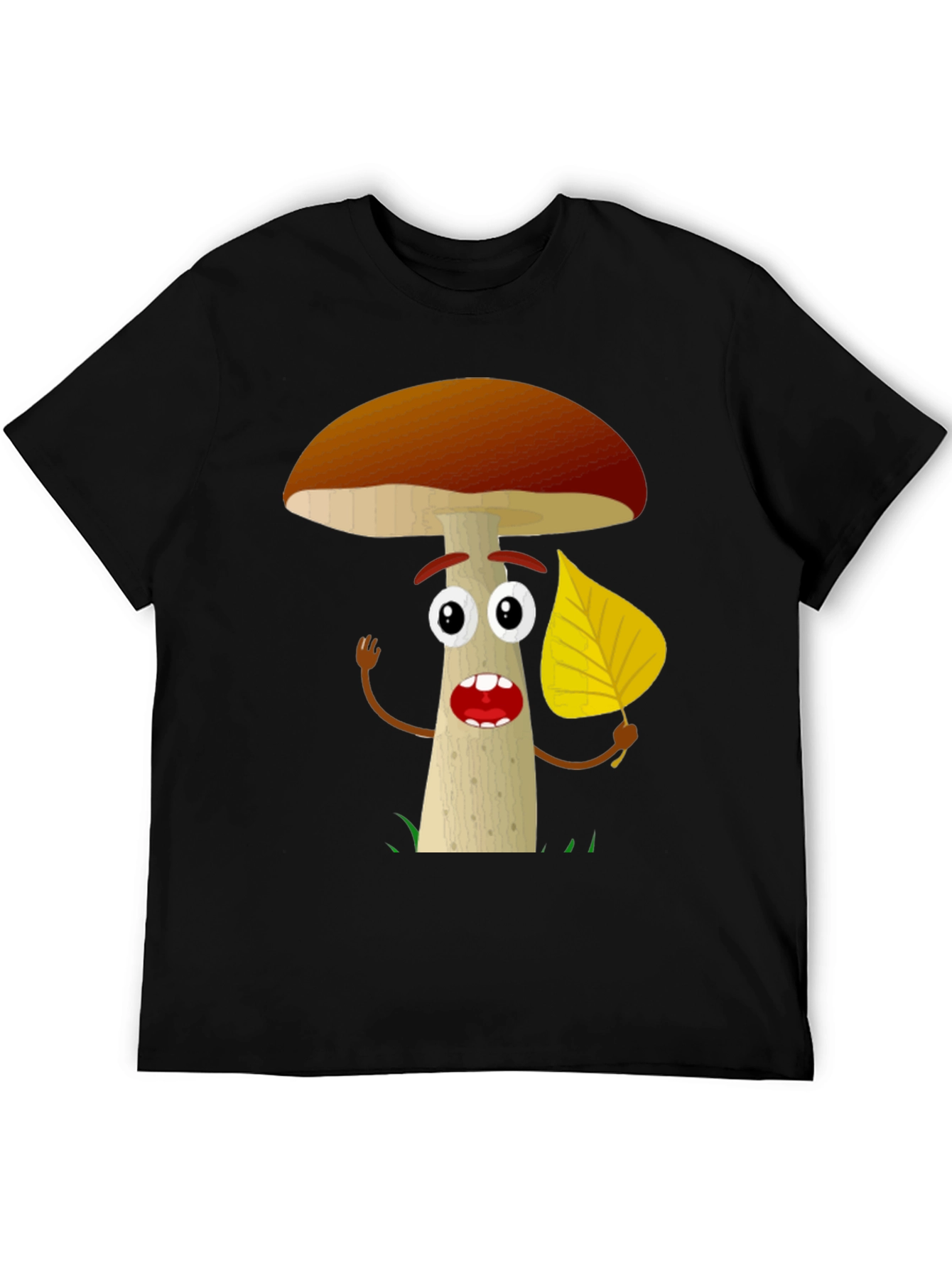 Black Cartoon Mushroom T-Shirt - Funny Nature Tee view 5