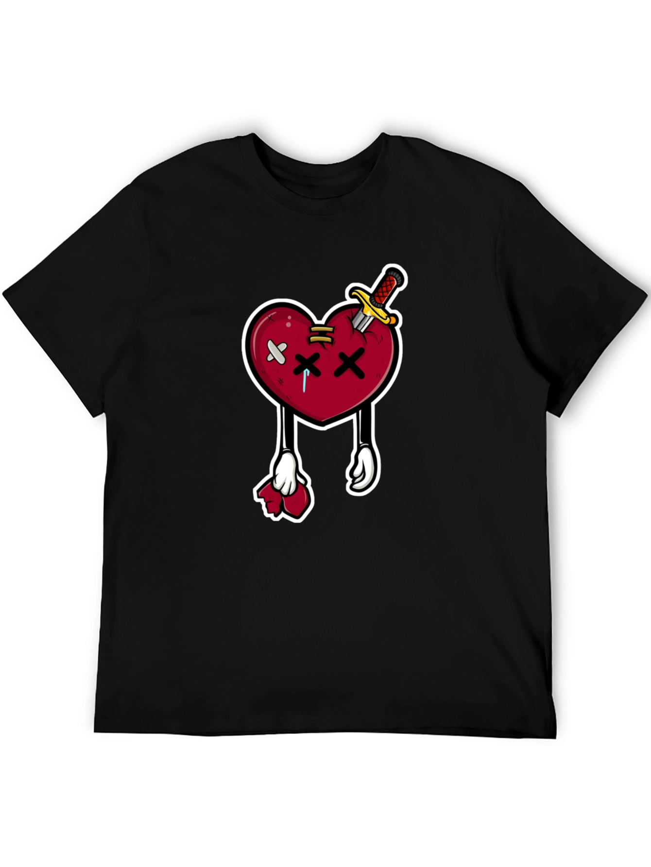 Black Cartoon Heart with Knife T-Shirt view 5