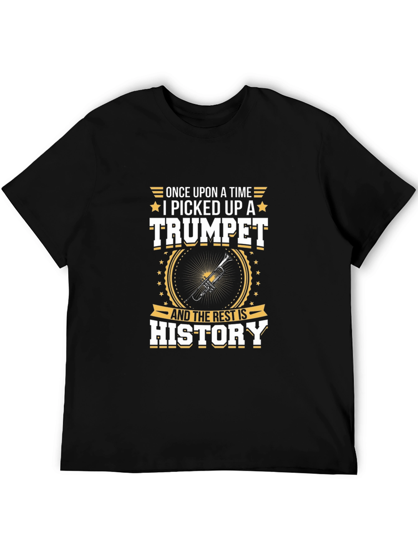 Black Trumpet Player Black T-Shirt - Once Upon A Time Music Tee view 5