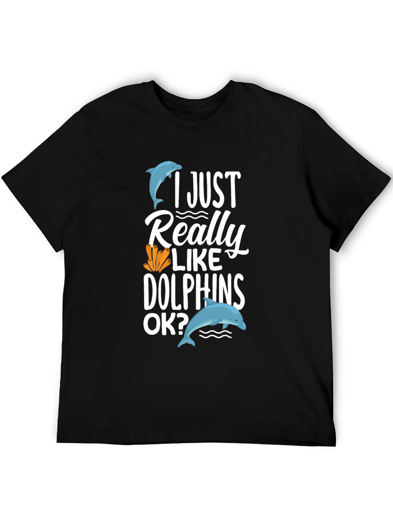 Black I Just Really Like Dolphins Graphic Tee view 5