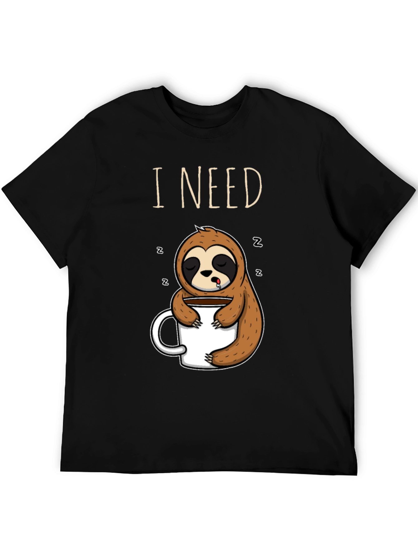 Black I Need Coffee Sloth T-Shirt view 5