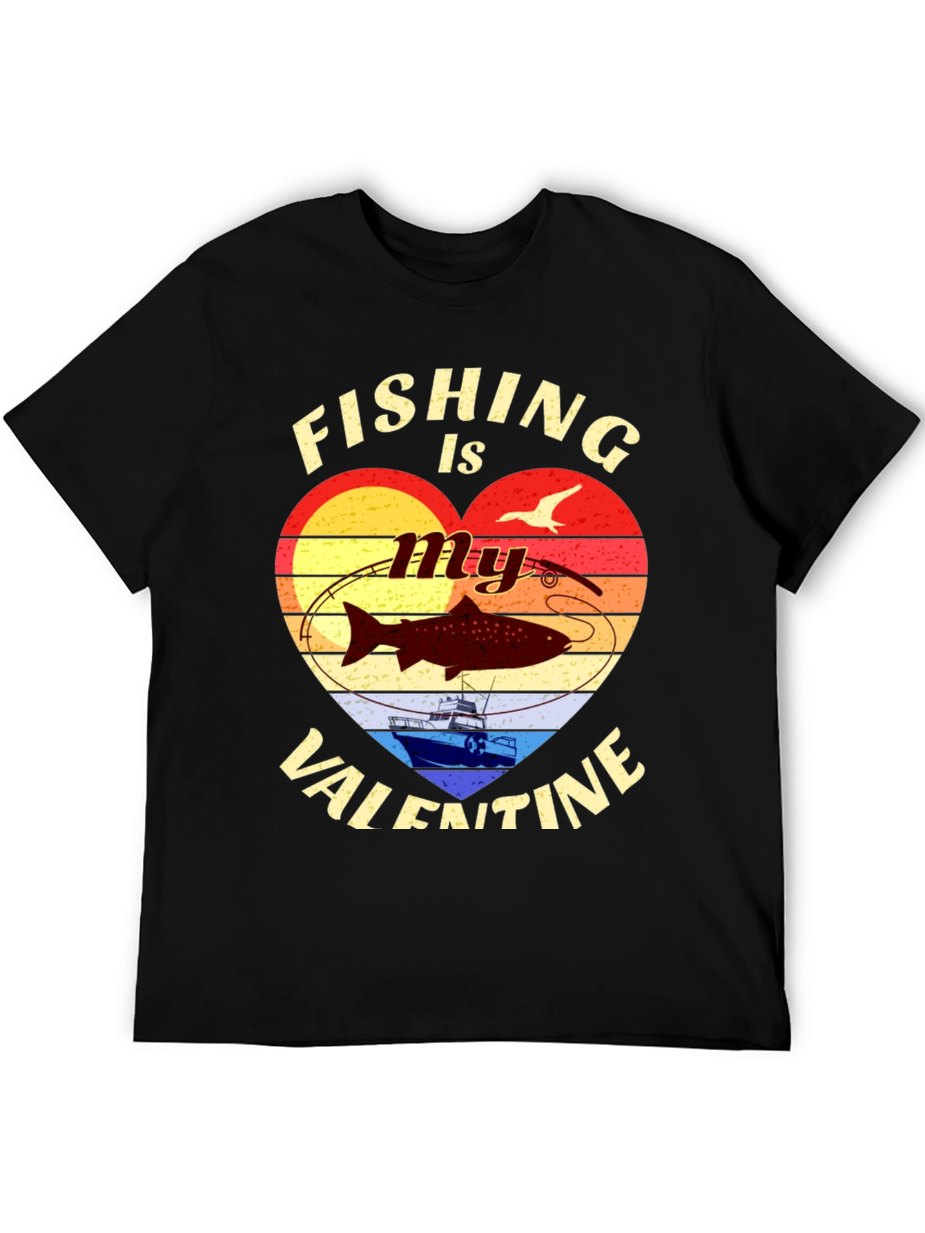 Black Fishing Valentine's Day Graphic T-Shirt view 5