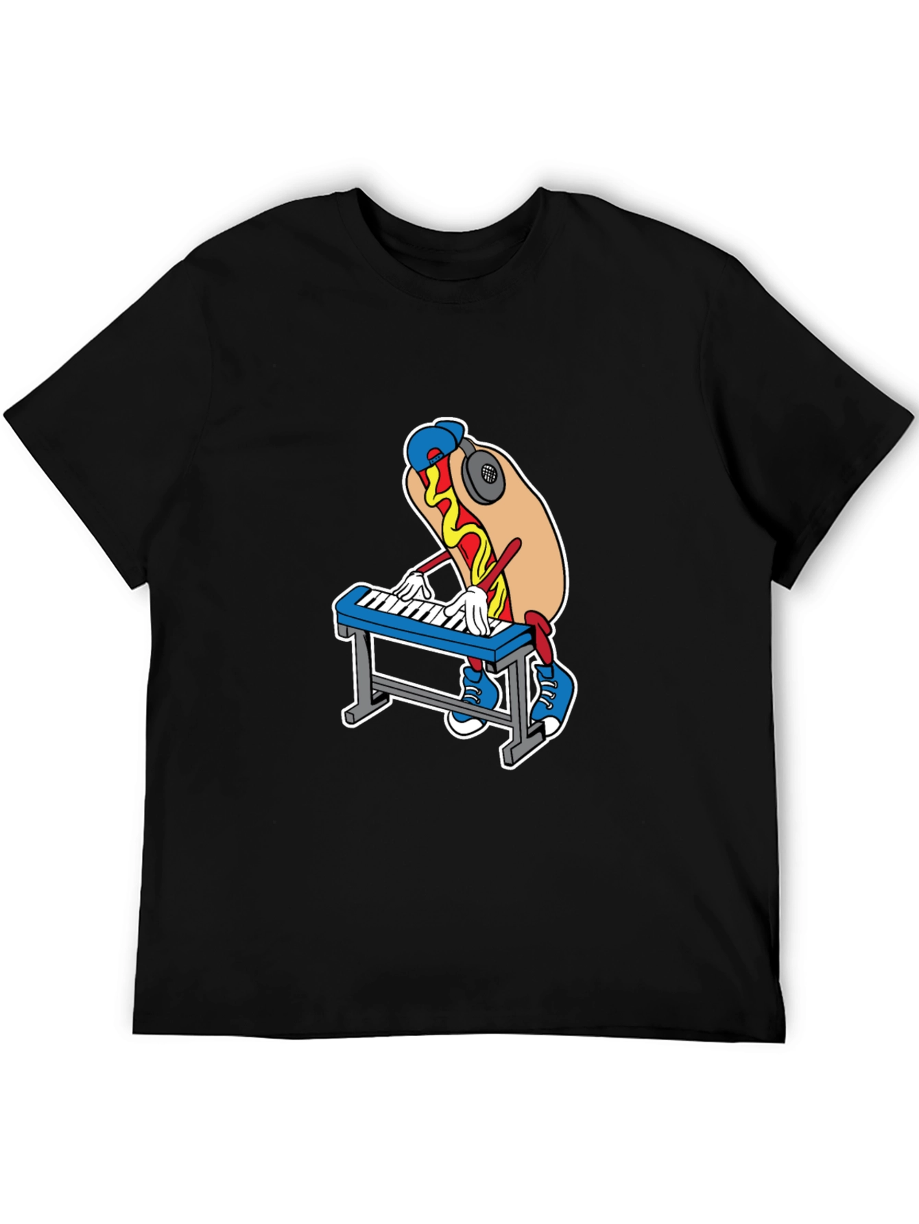 Black Cool Hotdog Keyboardist Graphic Tee view 5