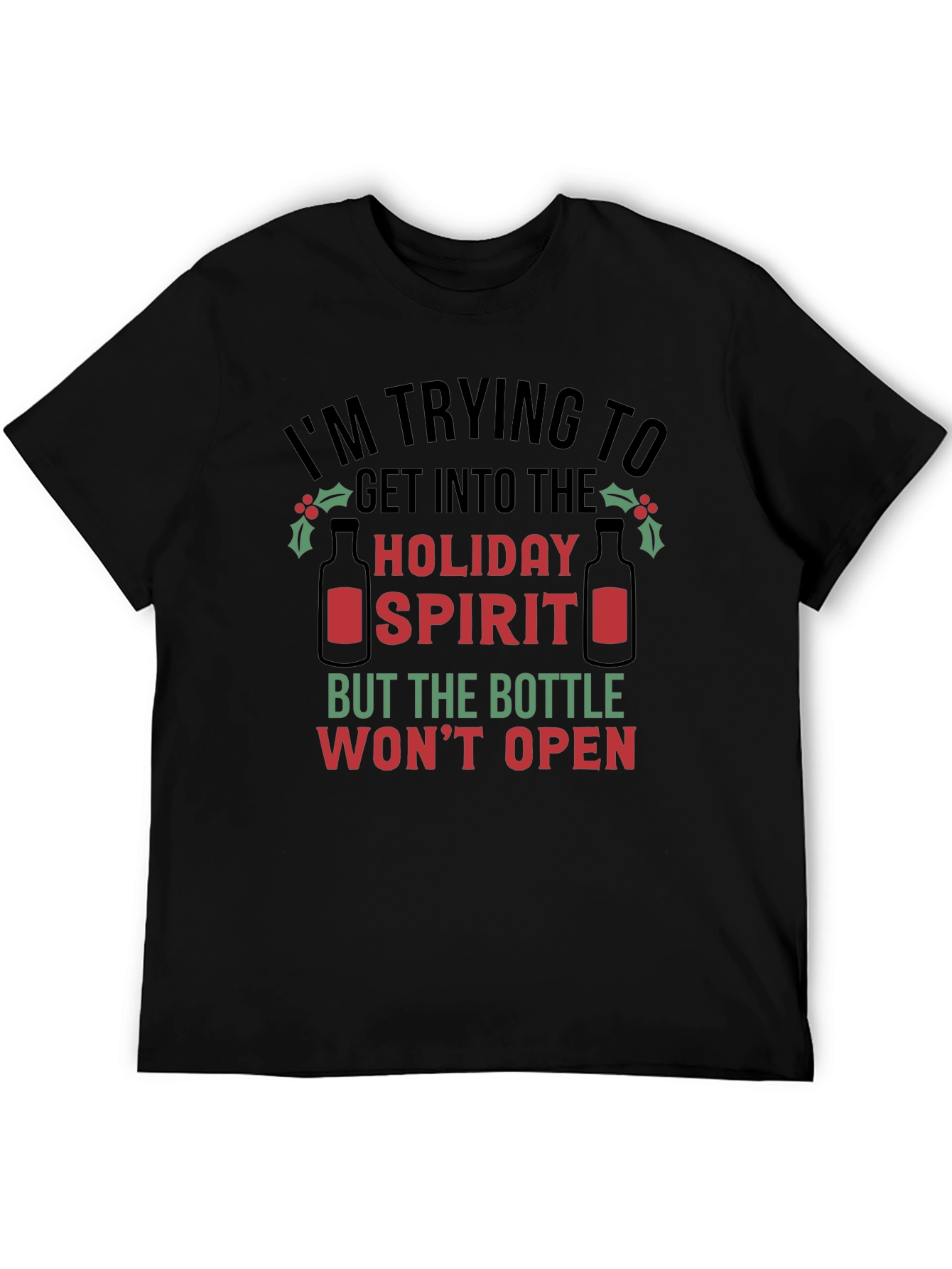 Black Holiday Spirit T-Shirt - Funny Christmas Tee view 5