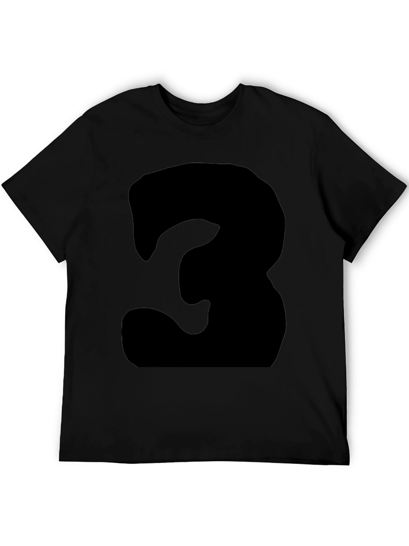 Black Men's Black T-Shirt with Bold Number '3' Design view 5