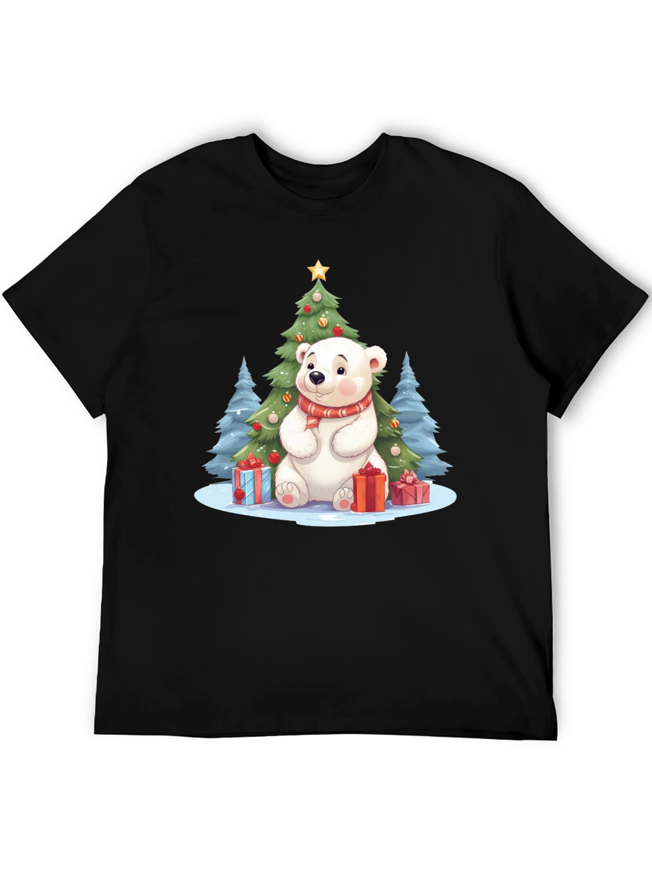 Black Festive Polar Bear Christmas T-Shirt view 5