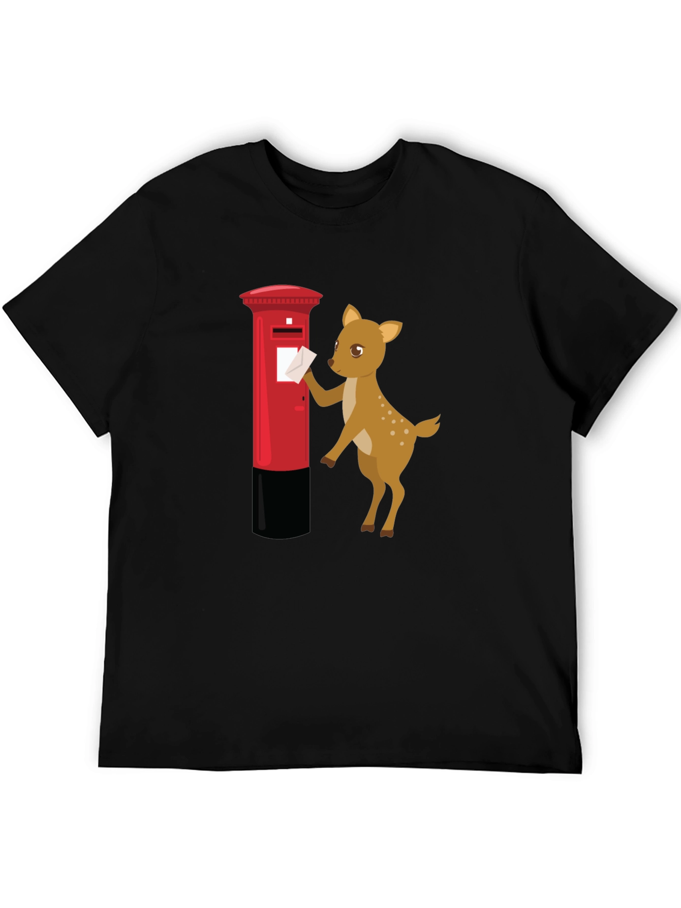 Black Cartoon Deer Posting Letter T-Shirt view 5