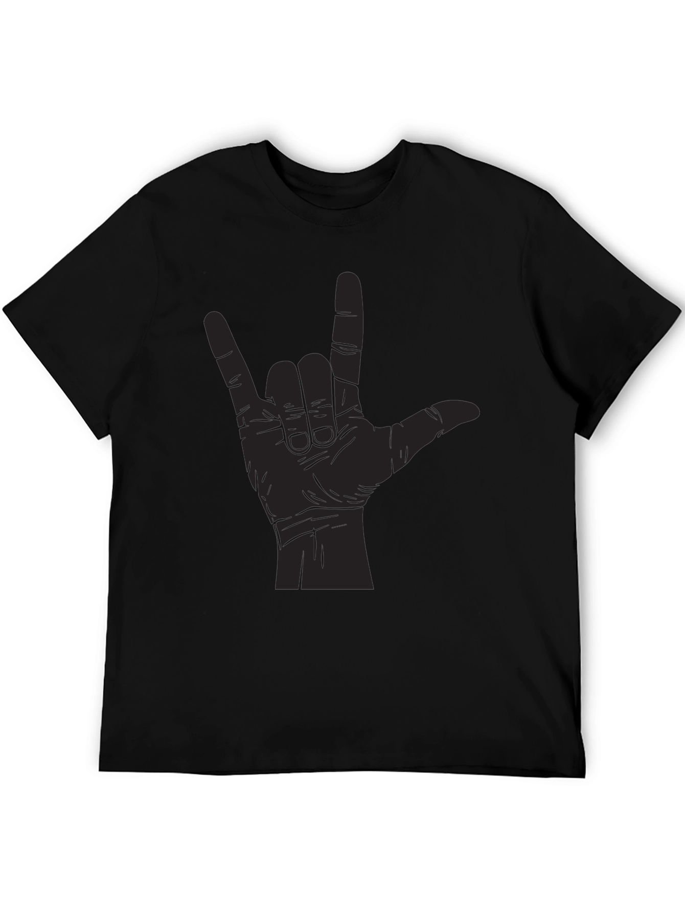 Black I Love You Hand Sign Graphic Tee - Black Unisex T-Shirt view 5