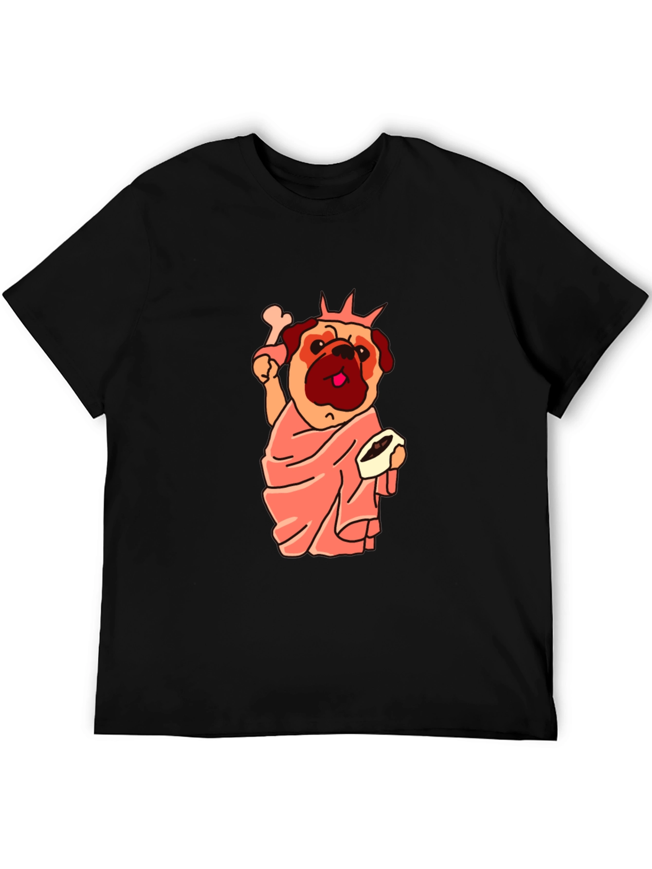 Black Statue of Liberty Pug Graphic Tee view 5