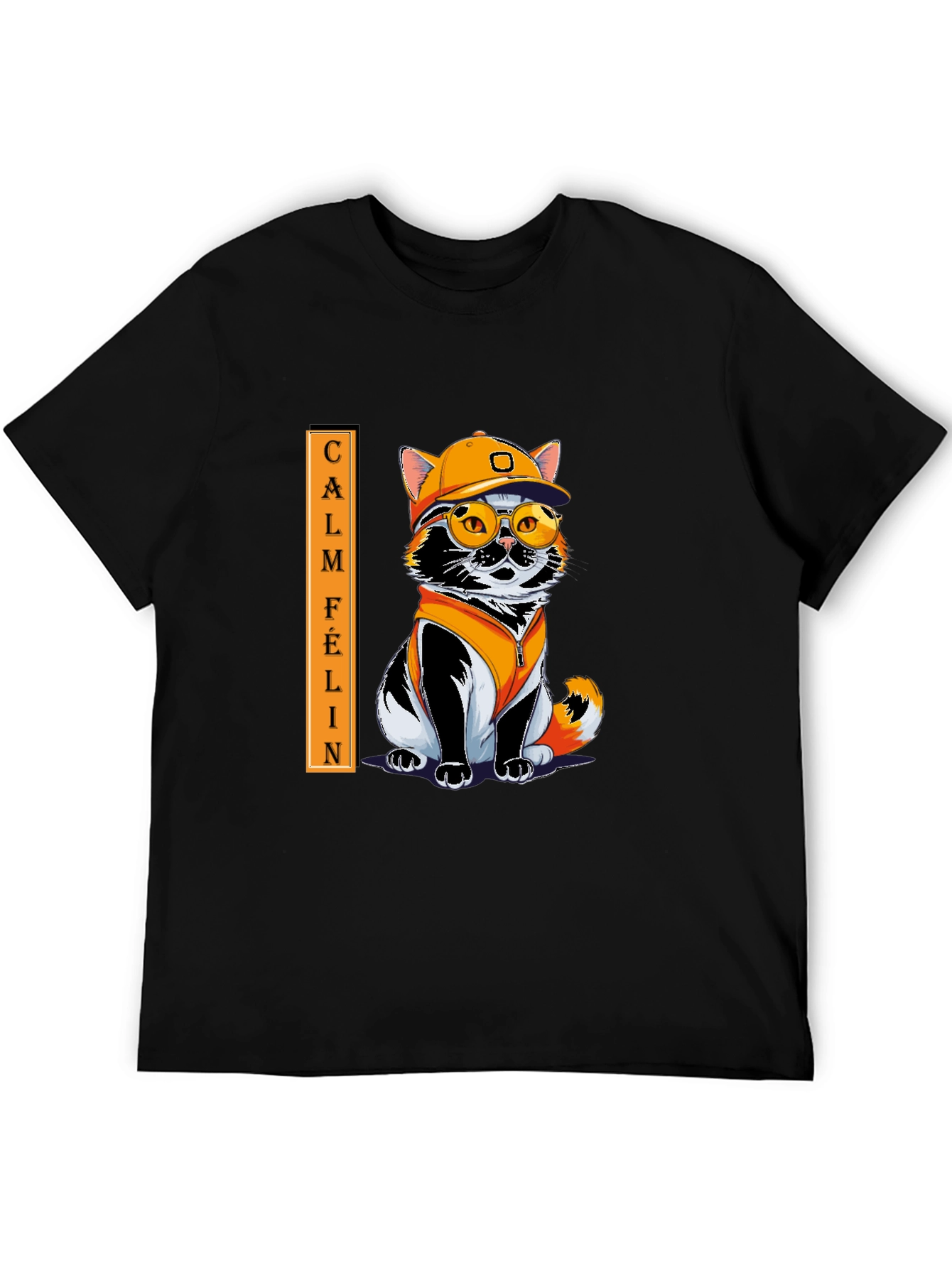 Black Calm Felin Cat T-Shirt: Cool Cat with Style view 5