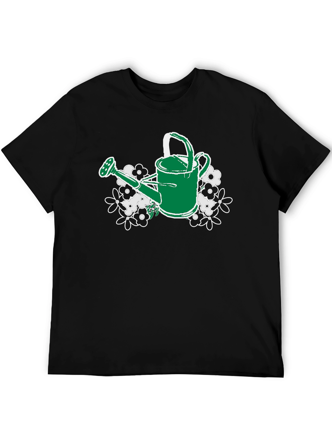 Black Gardening Watering Can T-Shirt - Floral Design view 5