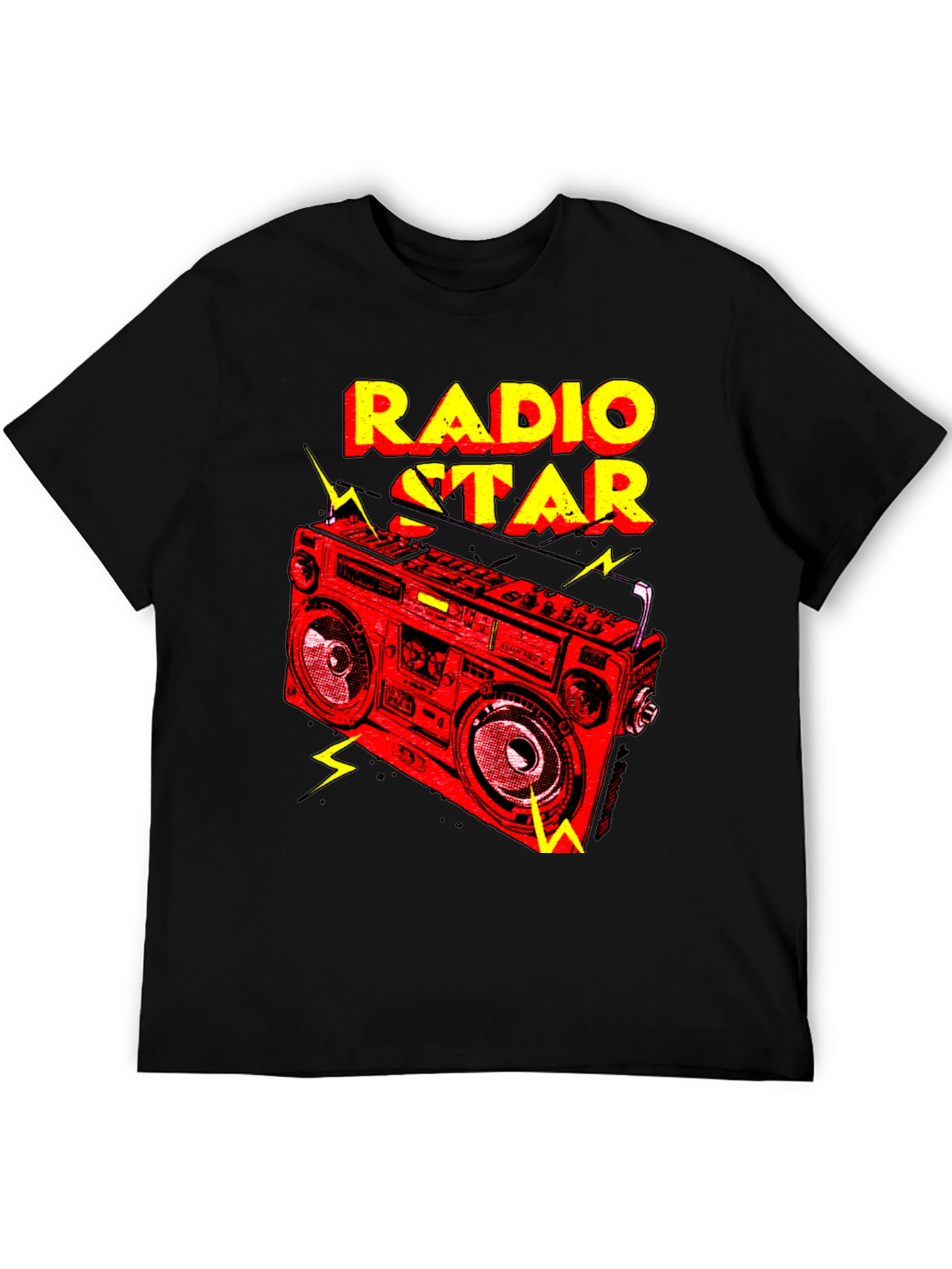 Black Radio Star Graphic Tee - Retro Boombox Design view 5
