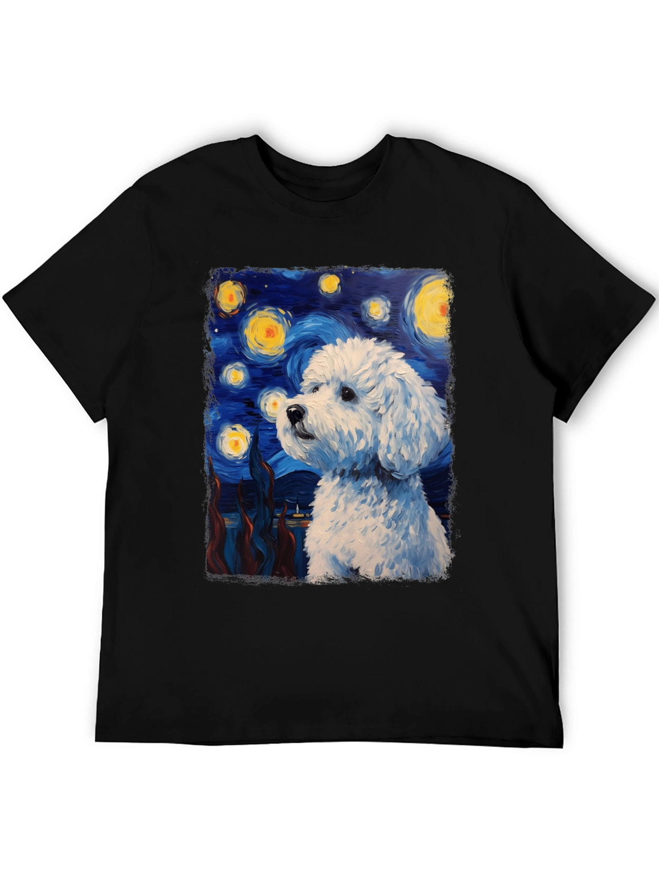 Black Starry Dog Art T-Shirt view 5