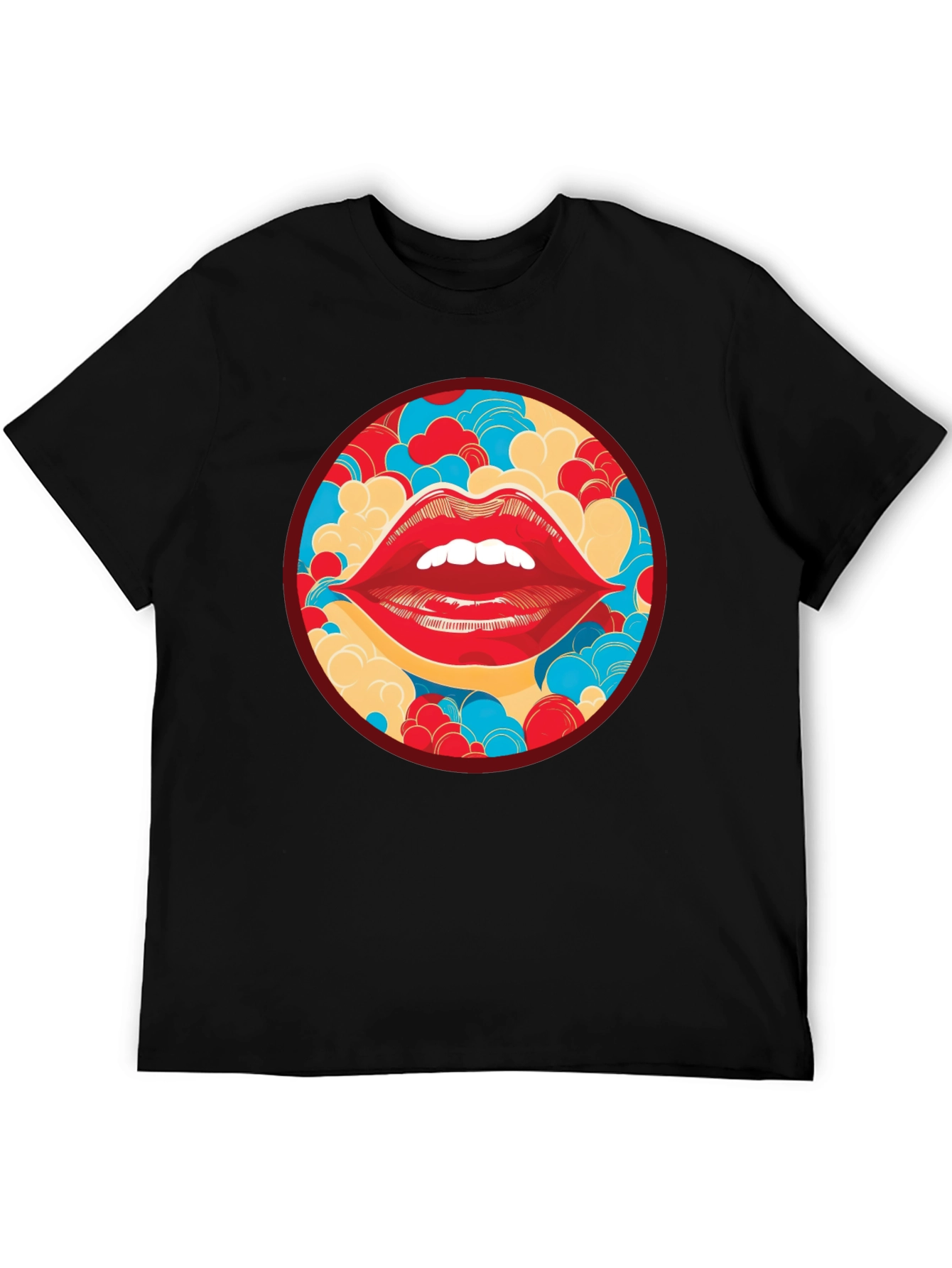 Black Red Lips Graphic Print Crew Neck T-Shirt view 5