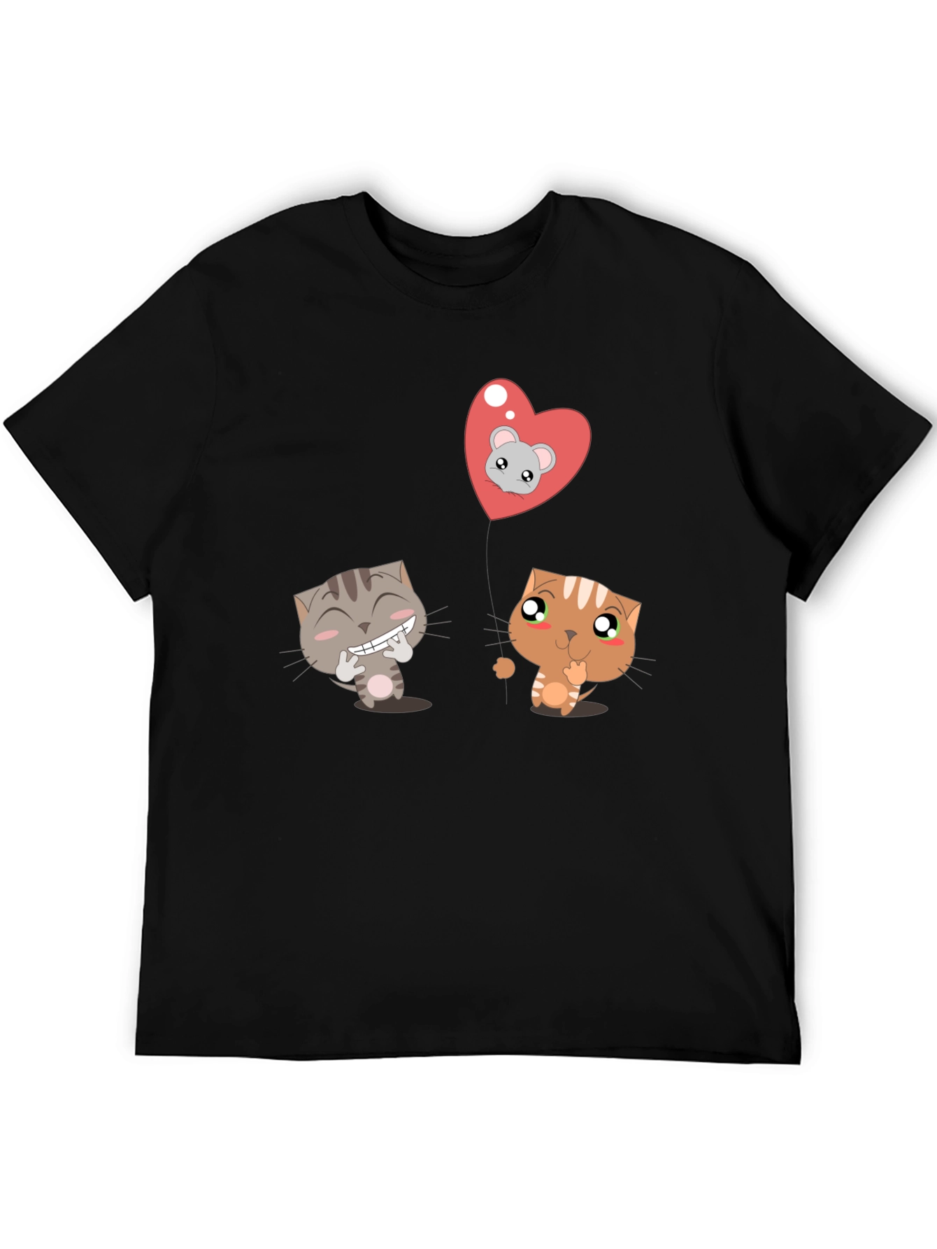 Black Cute Cartoon Cats T-Shirt - Unisex Black Tee view 5