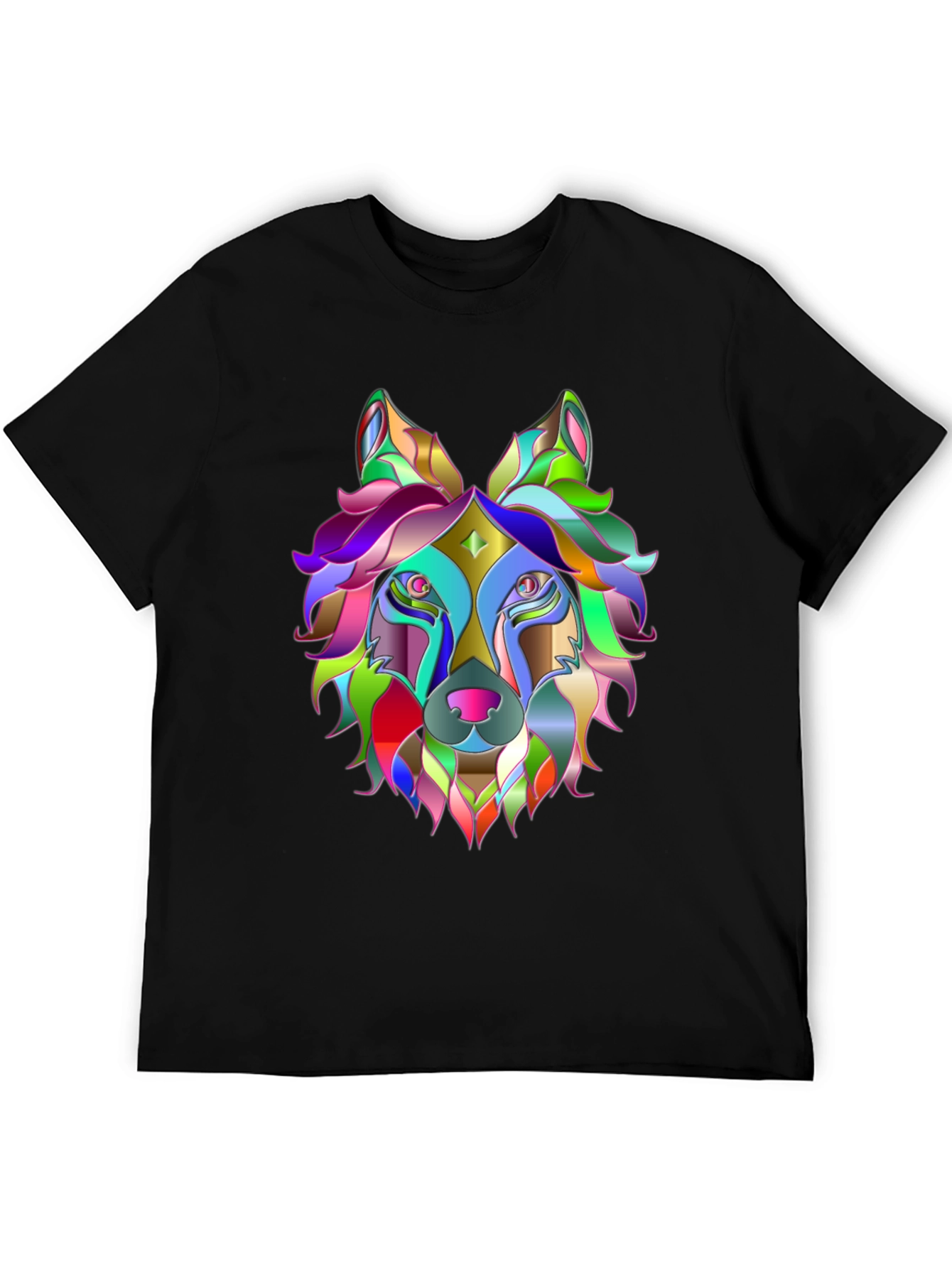 Black Colorful Geometric Wolf Graphic Tee - Unique Design view 5
