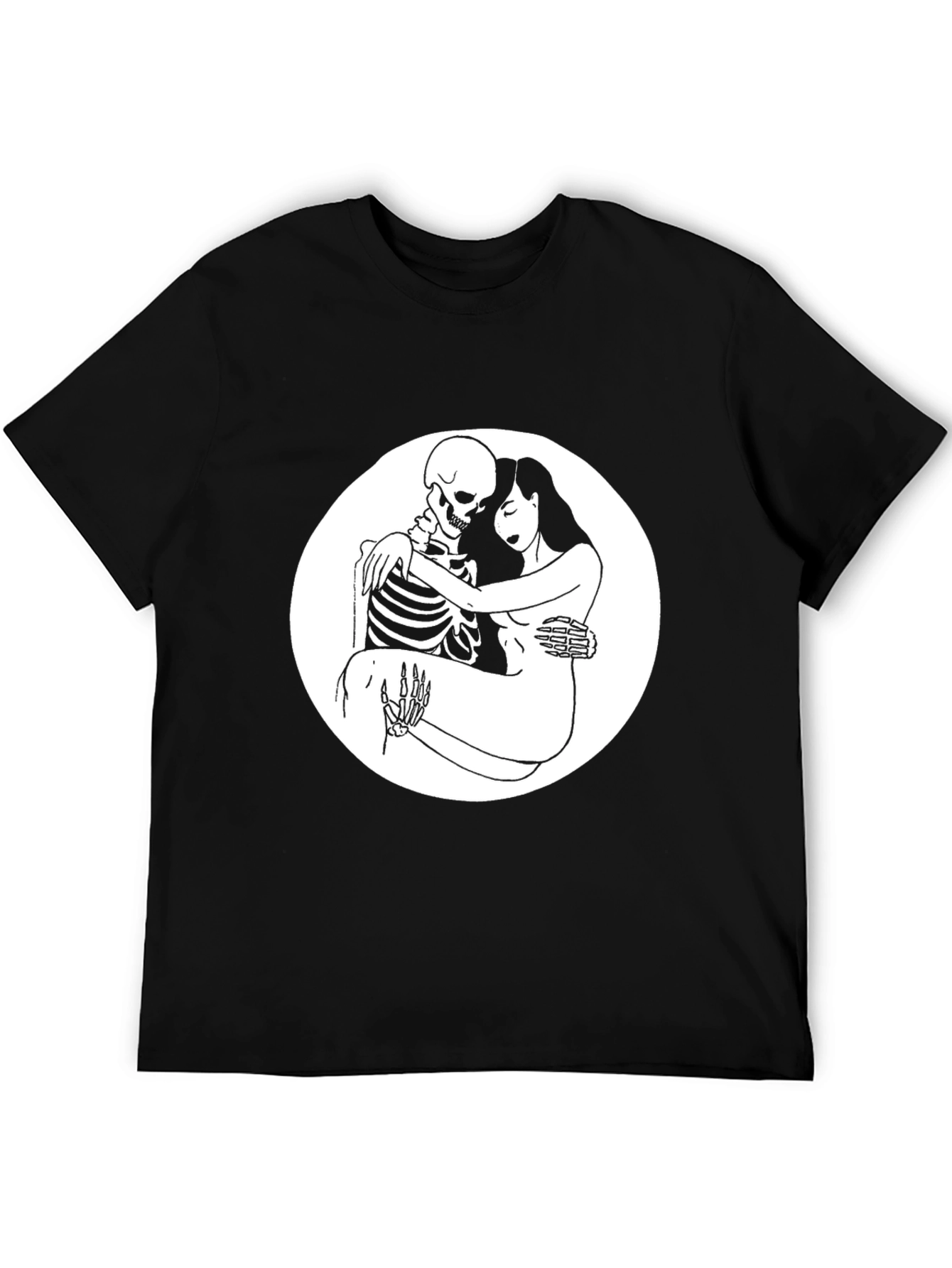 Black Embrace the Afterlife: Skeleton & Woman Graphic Tee view 5