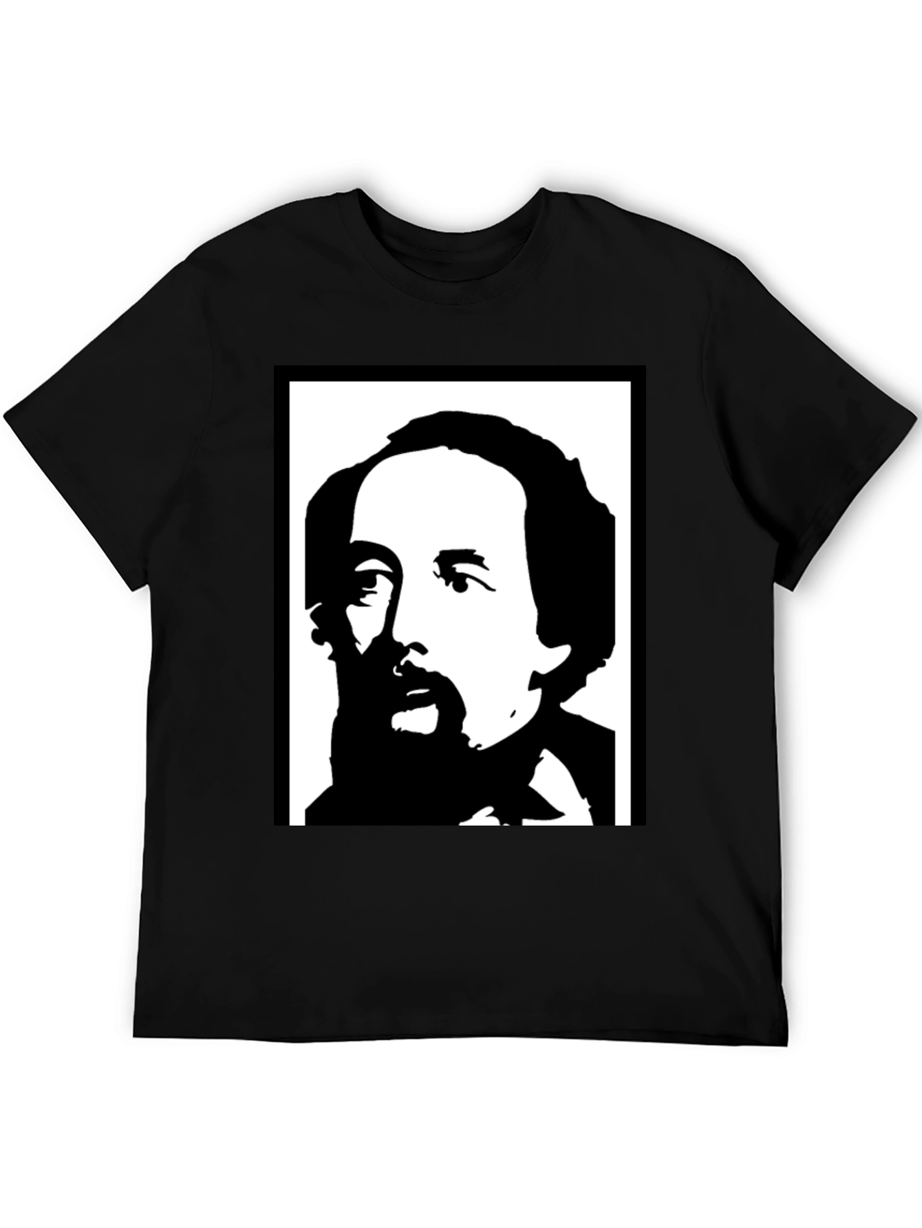 Black Charles Dickens Graphic Tee - Classic Novelist T-Shirt view 5