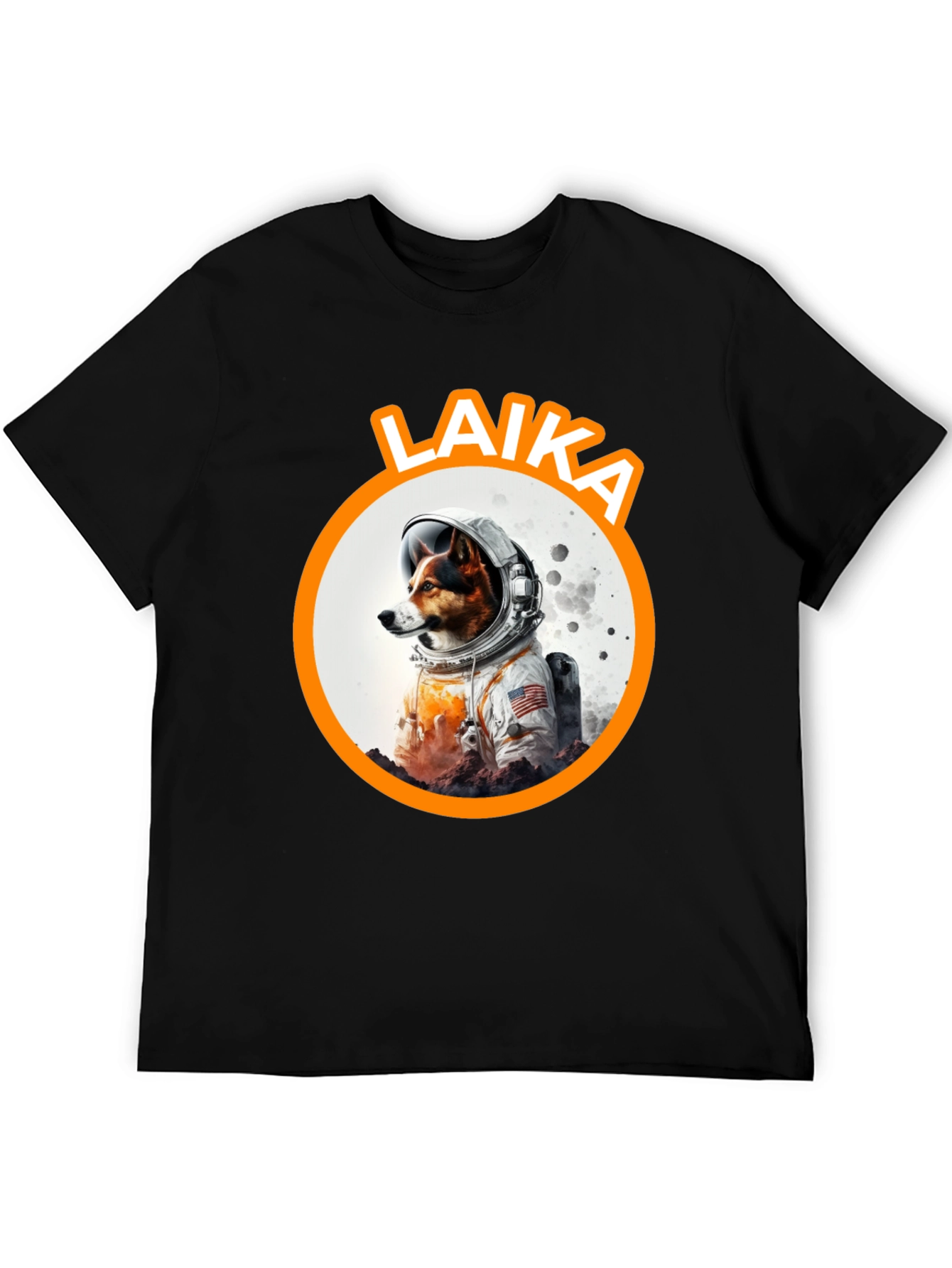 Black Laika Dog Astronaut Black T-Shirt view 5