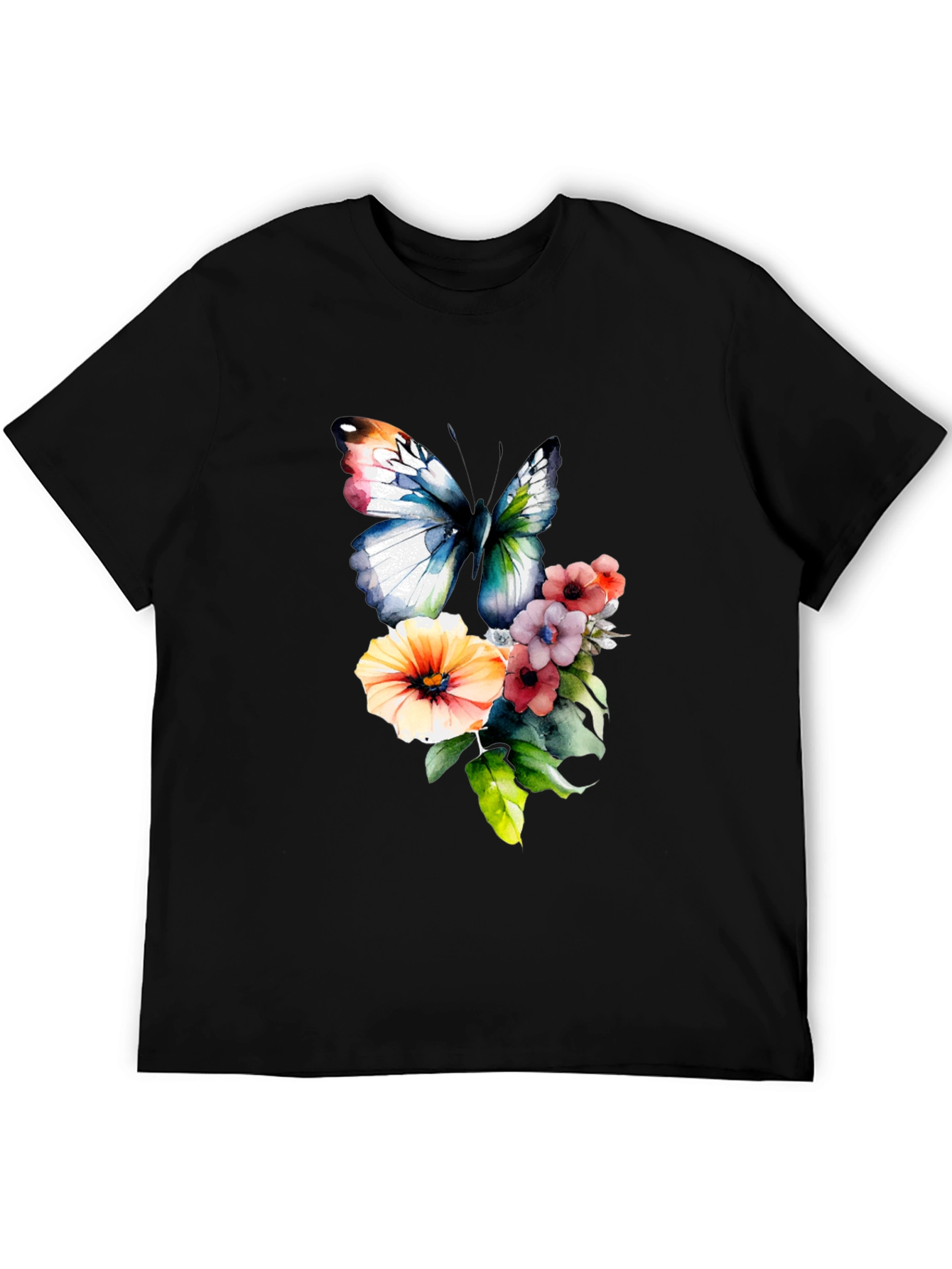 Black Butterfly & Floral Print T-Shirt view 5