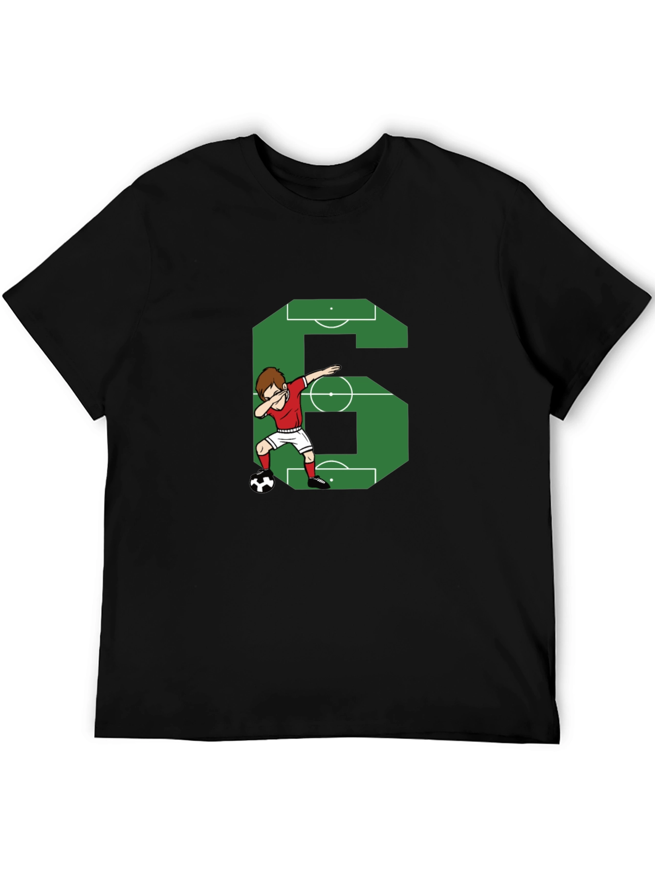 Black Soccer Number 6 Dab T-Shirt view 5