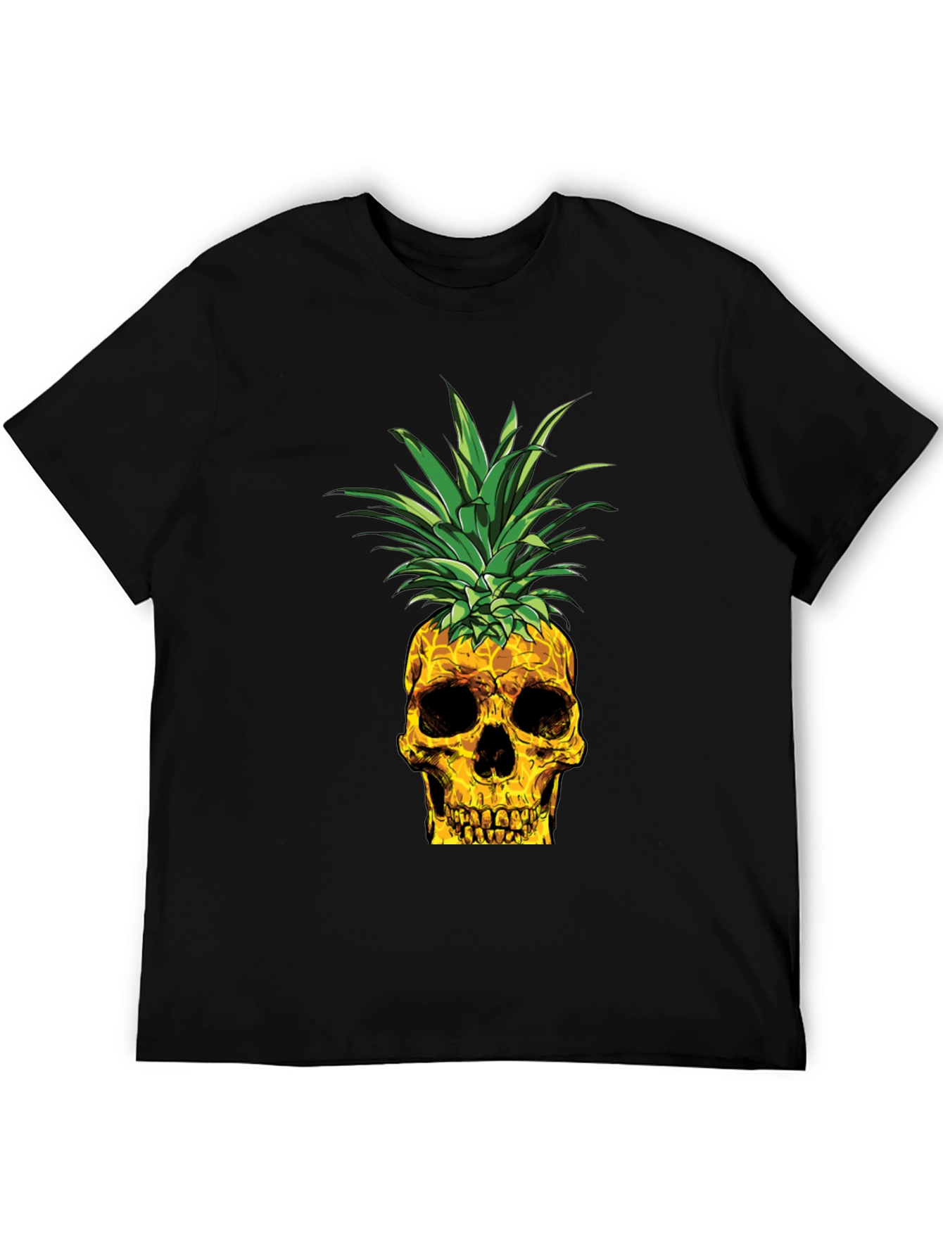 Black Skull Pineapple Graphic Tee - Black Cotton T-Shirt view 5