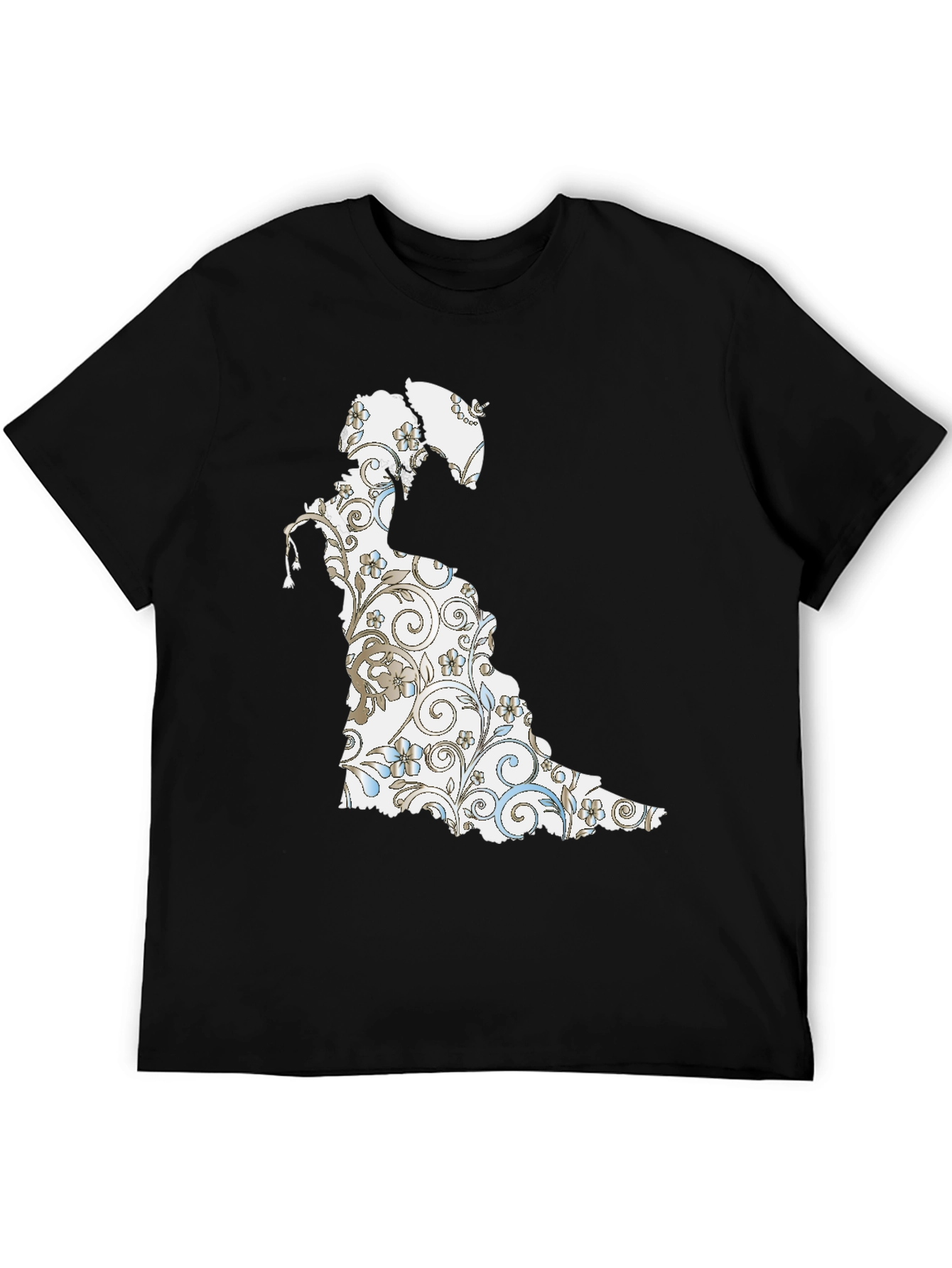 Black Floral Silhouette Graphic Tee - Black Cotton view 5