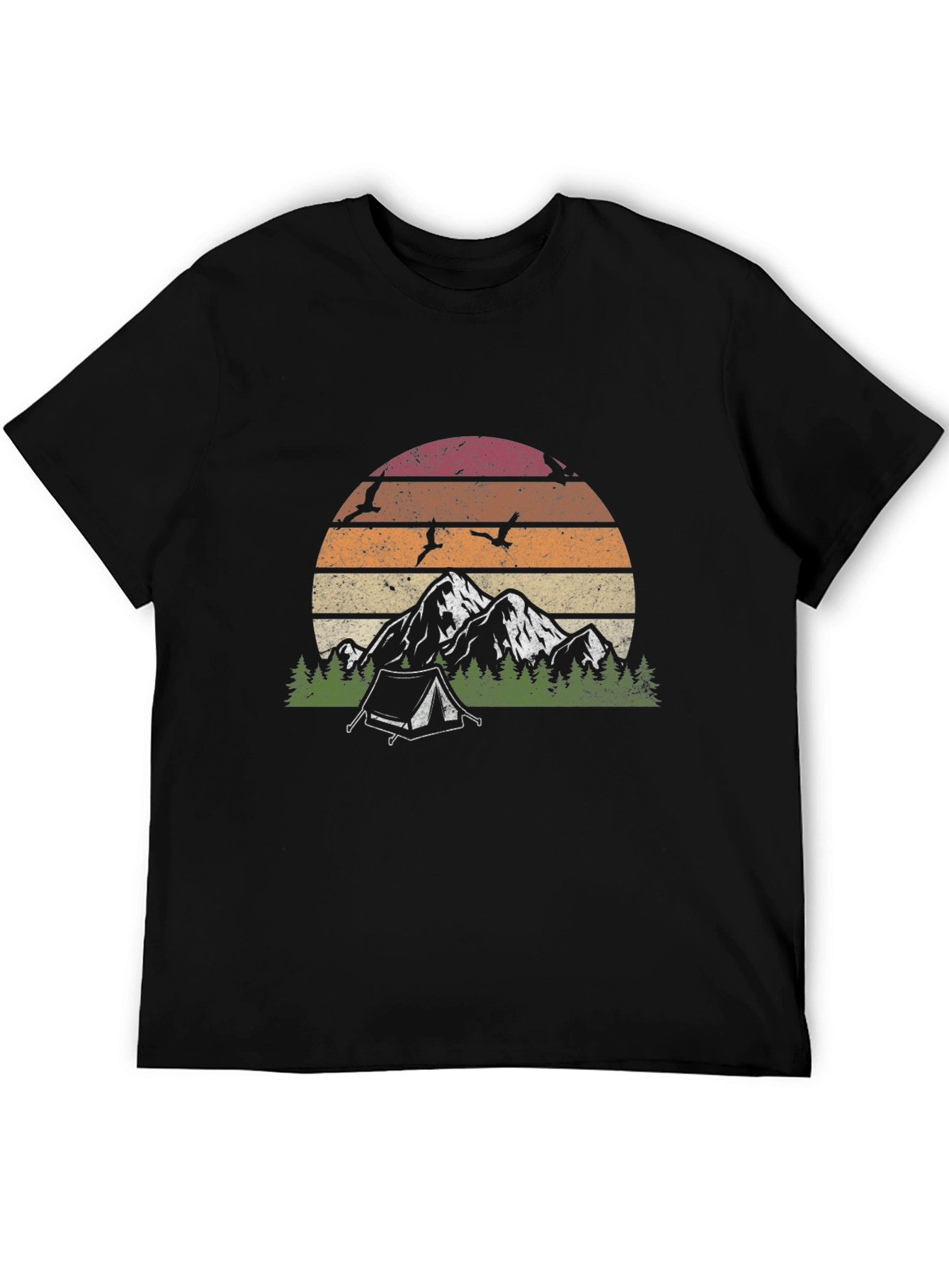 Black Retro Mountain Camping Graphic T-Shirt view 5