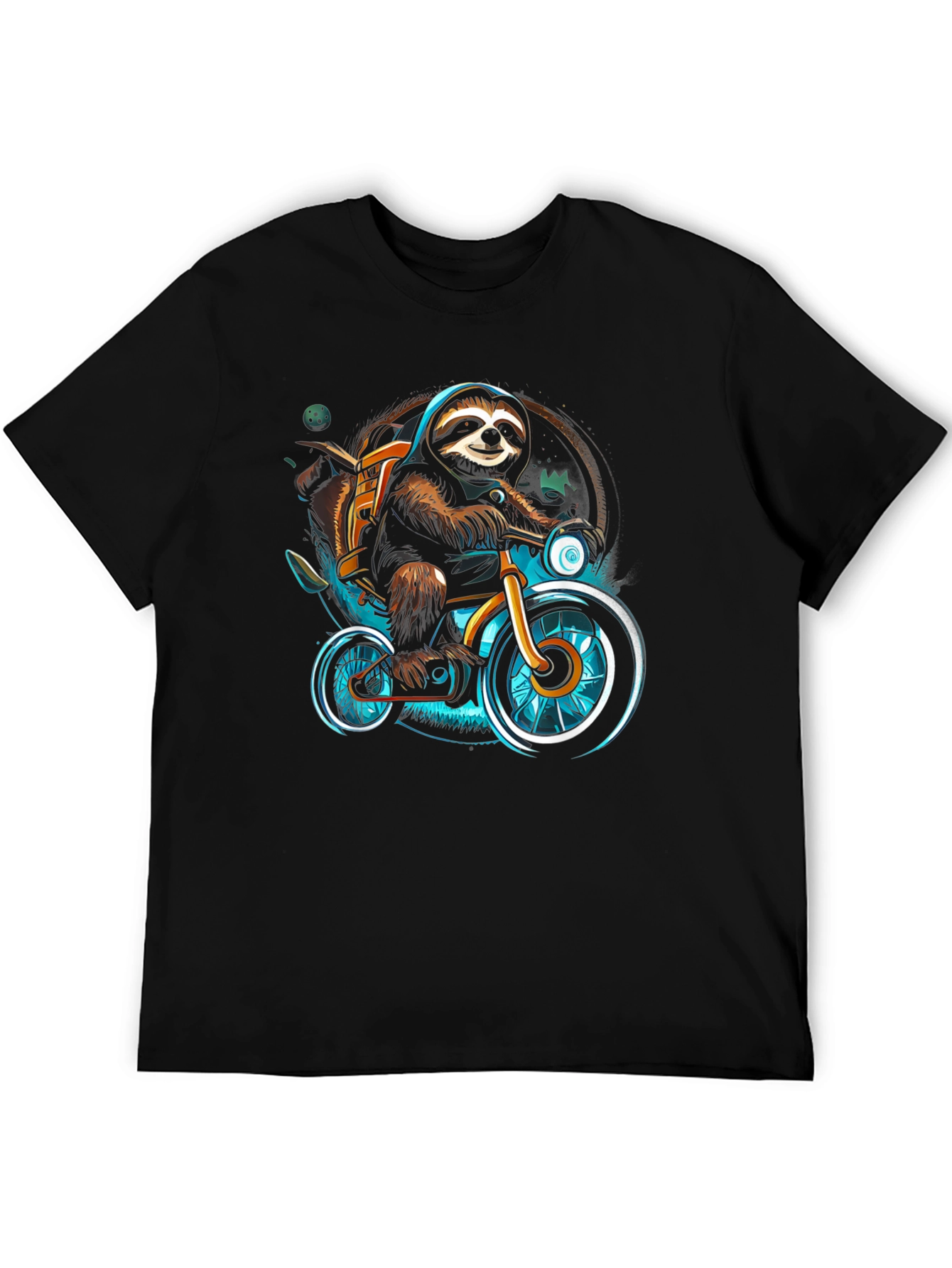 Black Sloth on Bike Graphic Tee - Cool Casual Shirt view 5