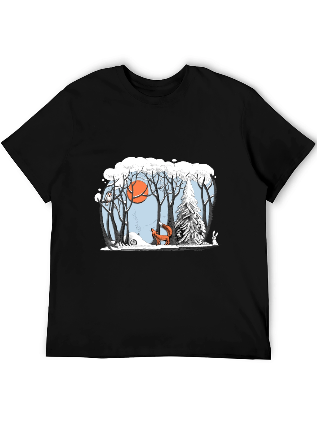 Black Winter Forest Scene Graphic Tee view 5