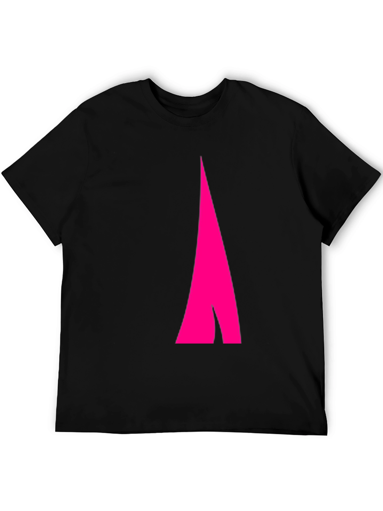 Black Men's Black Tee with Abstract Pink Arrow Design view 5