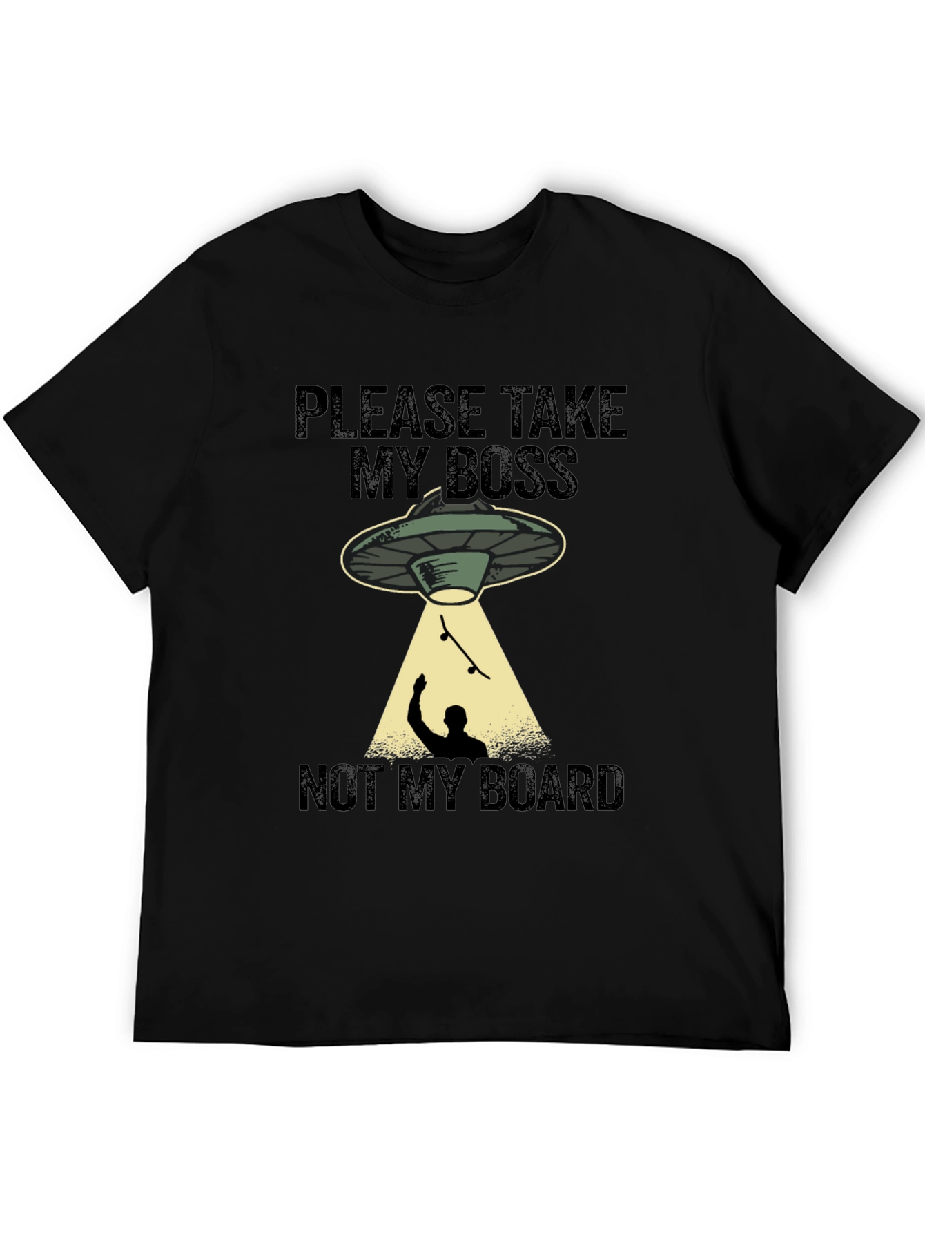 Black Funny Alien Abduction Skateboarder Graphic T-Shirt view 5