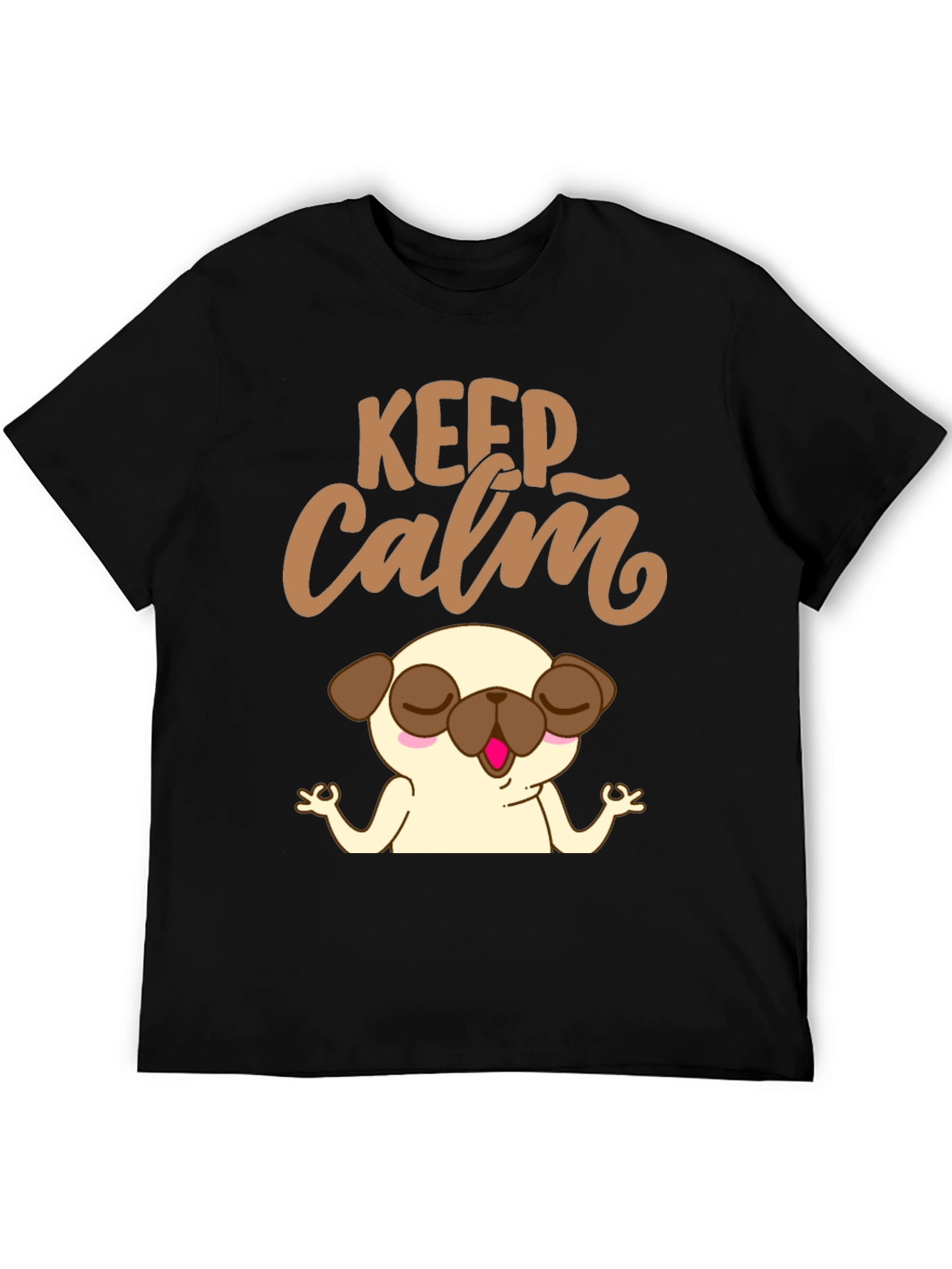 Black Keep Calm Pug Yoga T-Shirt - Relax & Meditate! view 5