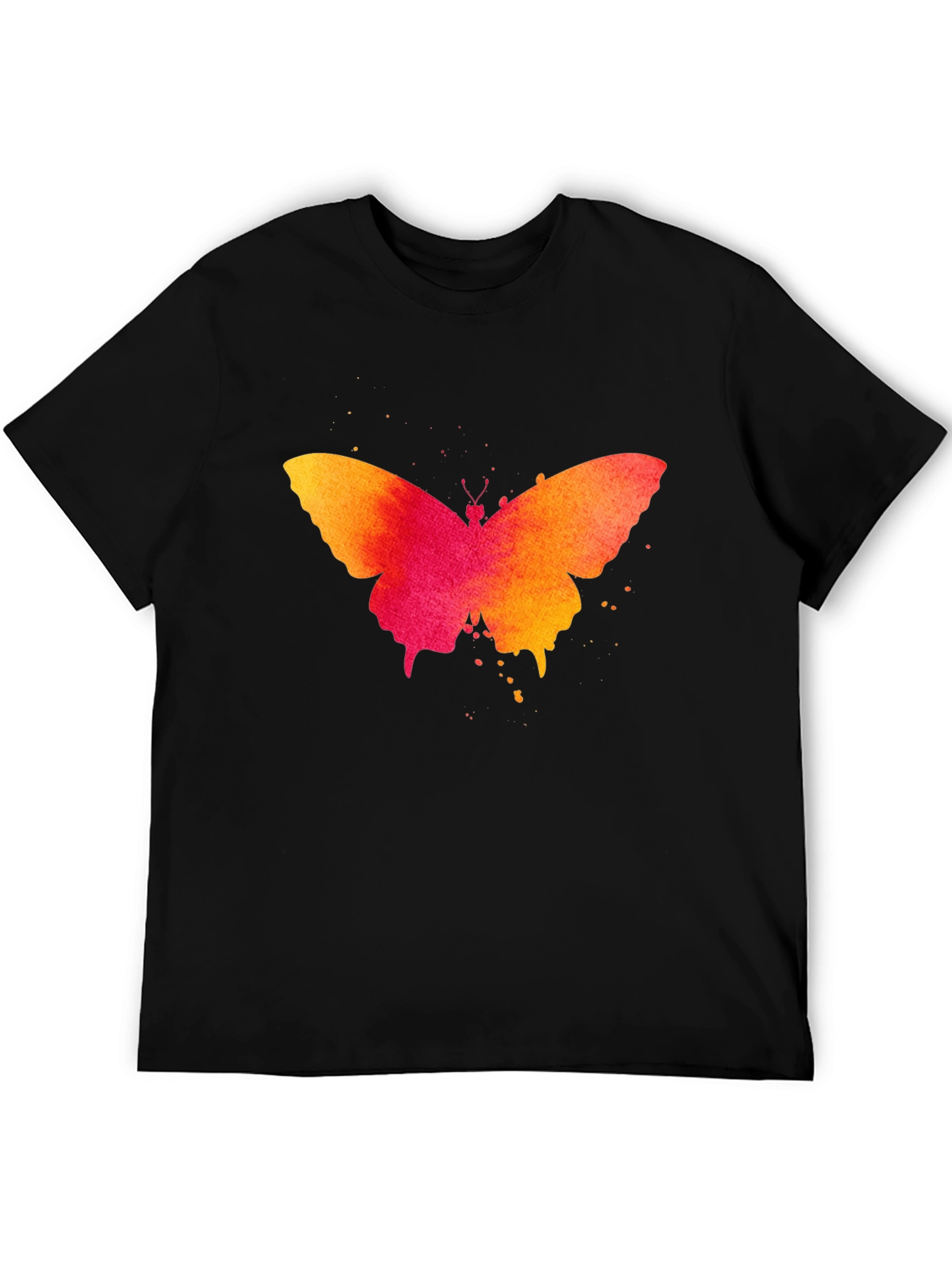 Black Butterfly Watercolor Print Black T-Shirt view 5