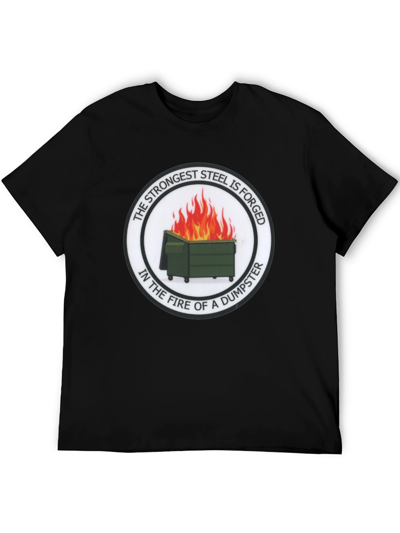 Black Strongest Steel Forged Tee - Dumpster Fire Design view 5