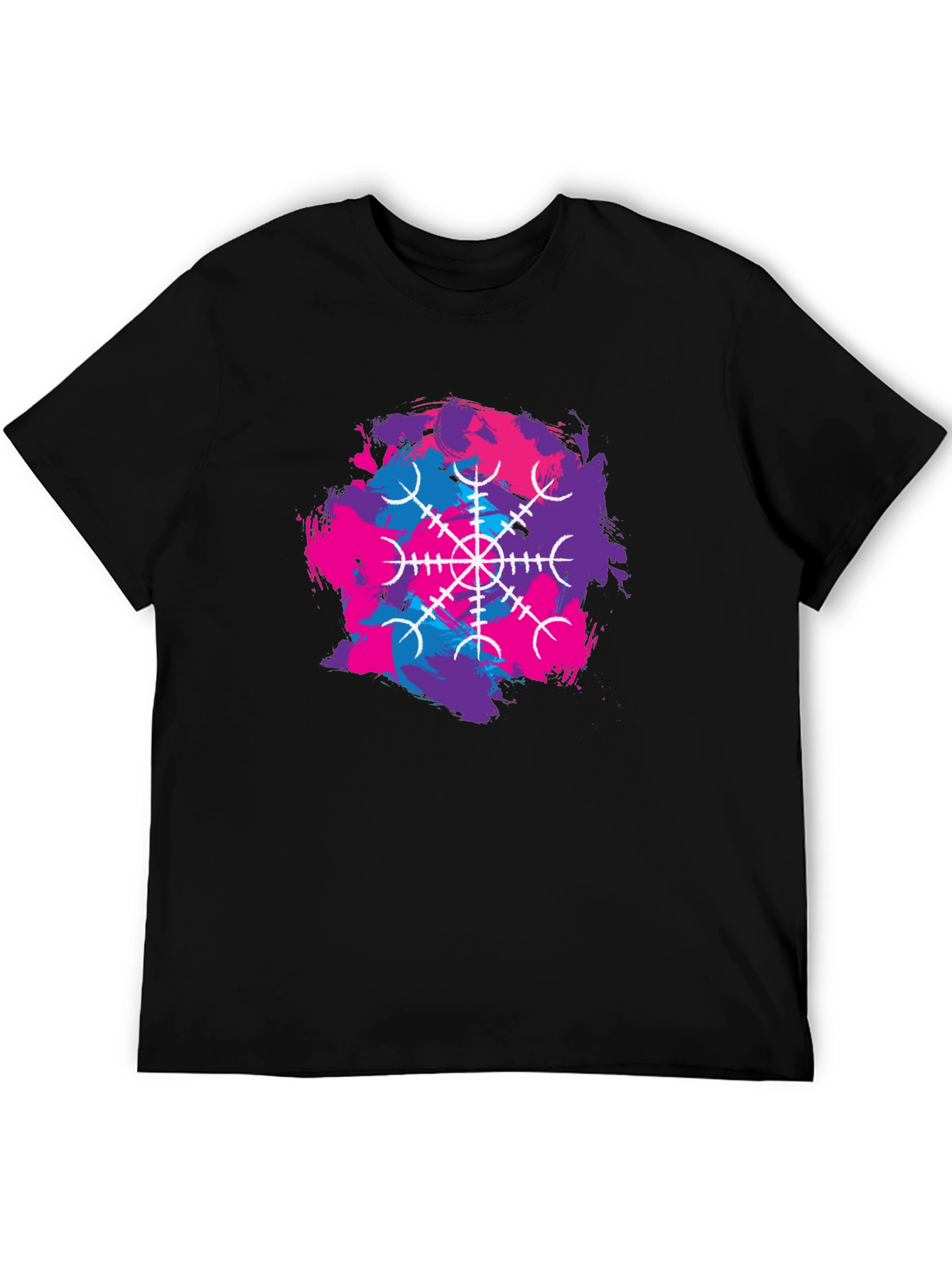 Black Black T-Shirt with Abstract Vegvisir Design view 5
