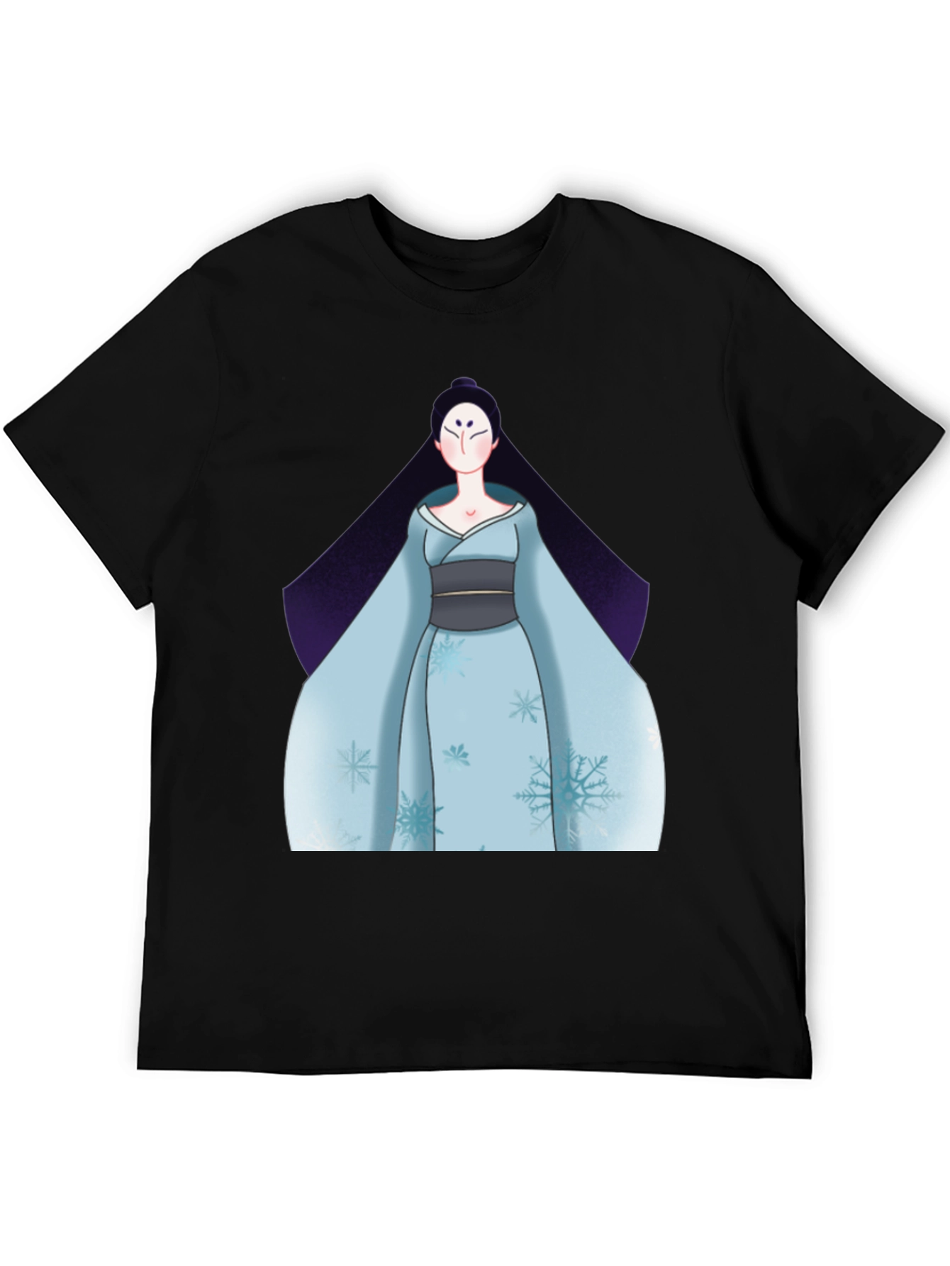 Black Black T-Shirt with Anime Winter Kimono Design view 5