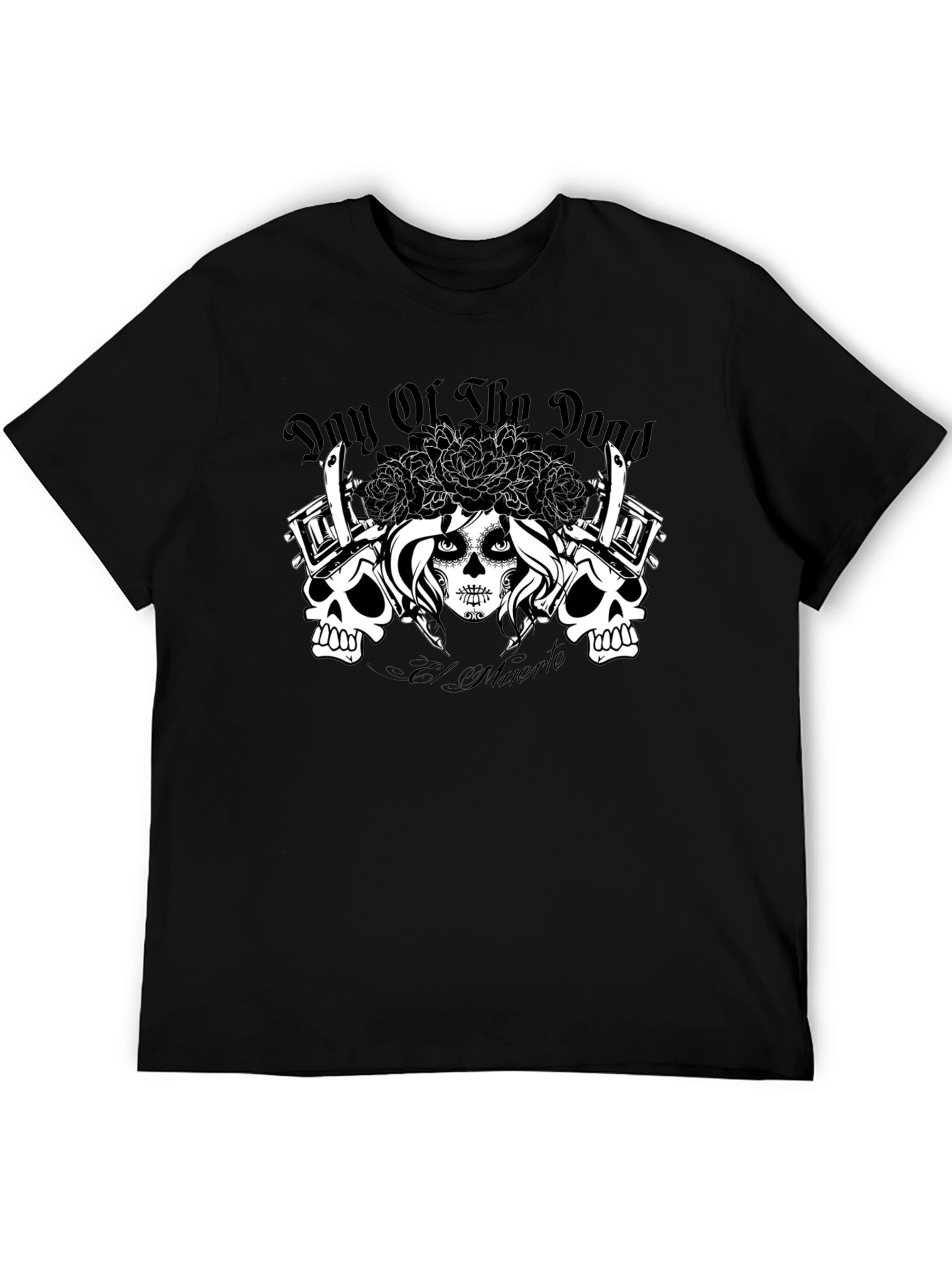 Black Day of the Dead Tattoo Art T-Shirt view 5